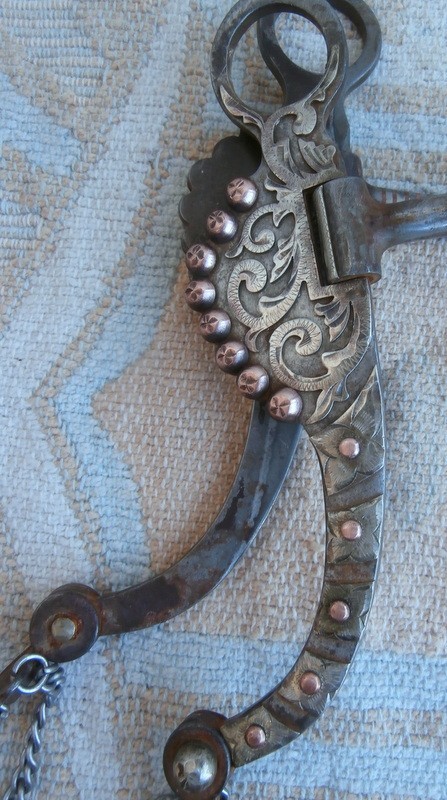 Shank Snaffle Iron Horse Bit Silver Scroll Design Copper Dots Lip Chains