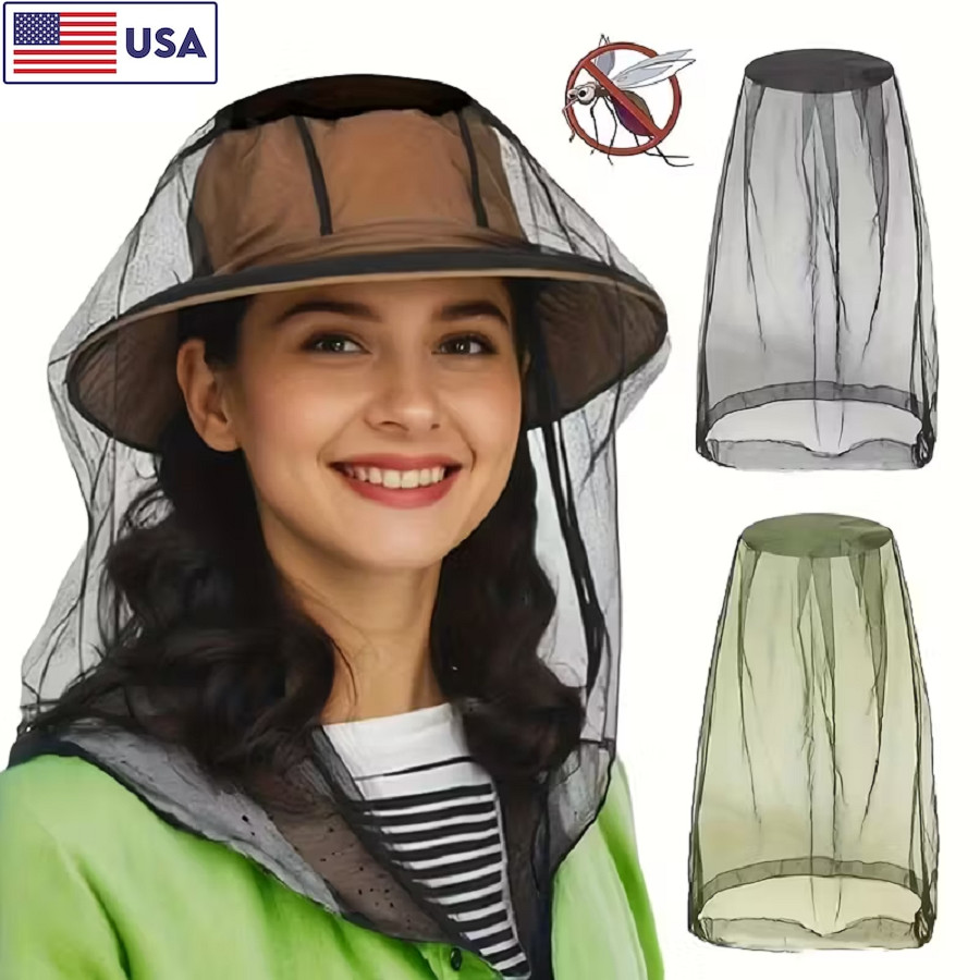 1/2x Anti-Mosquito Bug Bee Insect Head Net Hat Cap Sun Protection Fishing Hiking