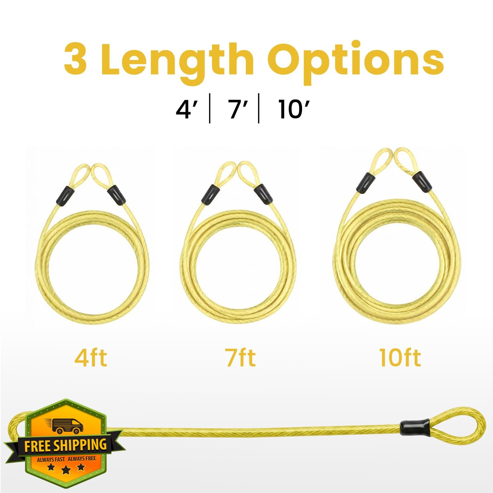 J-TECH DYNAMICS Yellow-green 2pk-7FT Security Cable Lock