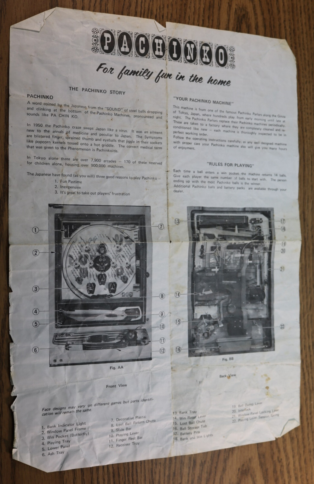 Owner's Instruction Manual - PACHINKO Folded Story Rules Ohno Shoji Japan