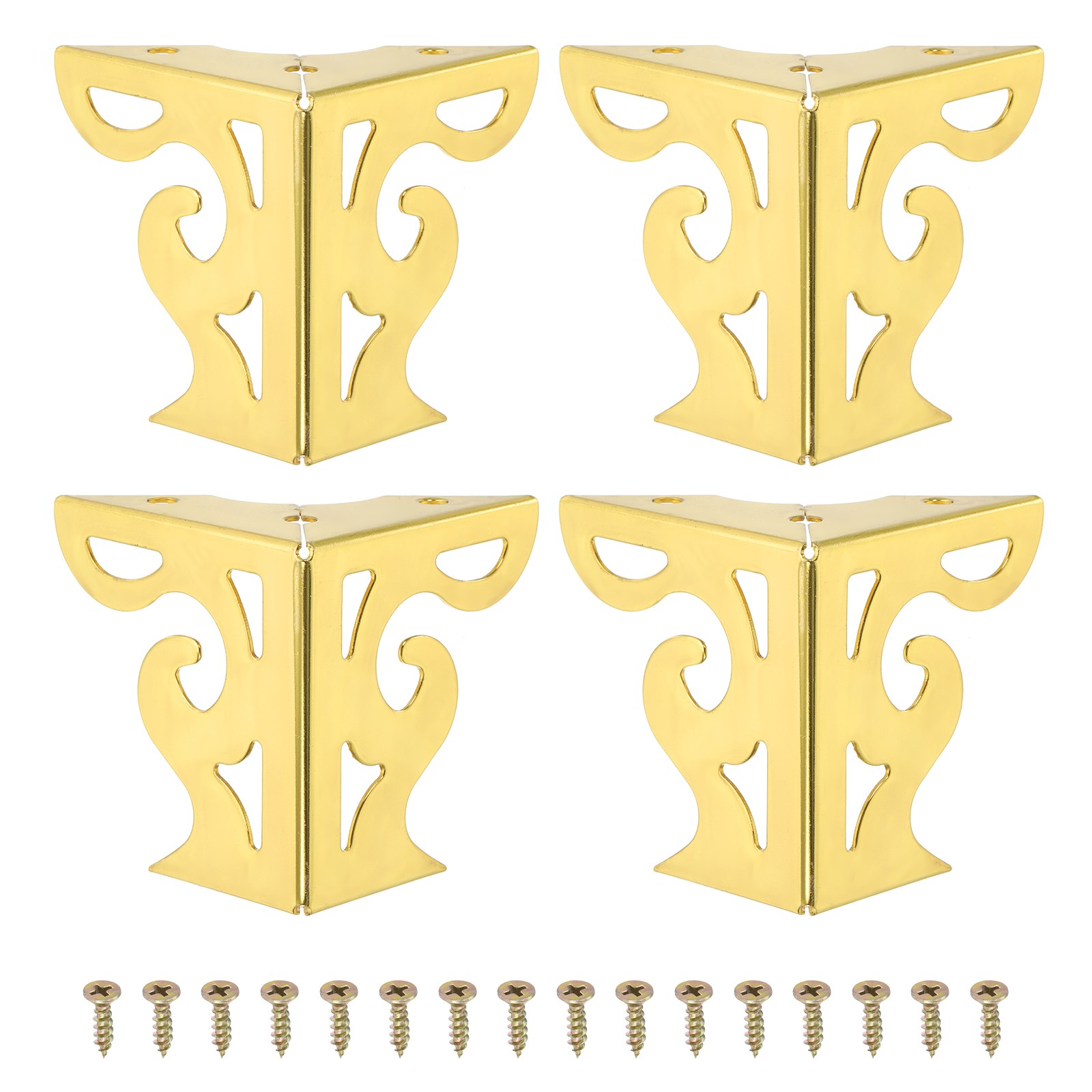4Pcs 3 Inch Hollow Out Furniture Legs Metal Triangle Replacement Feet Gold