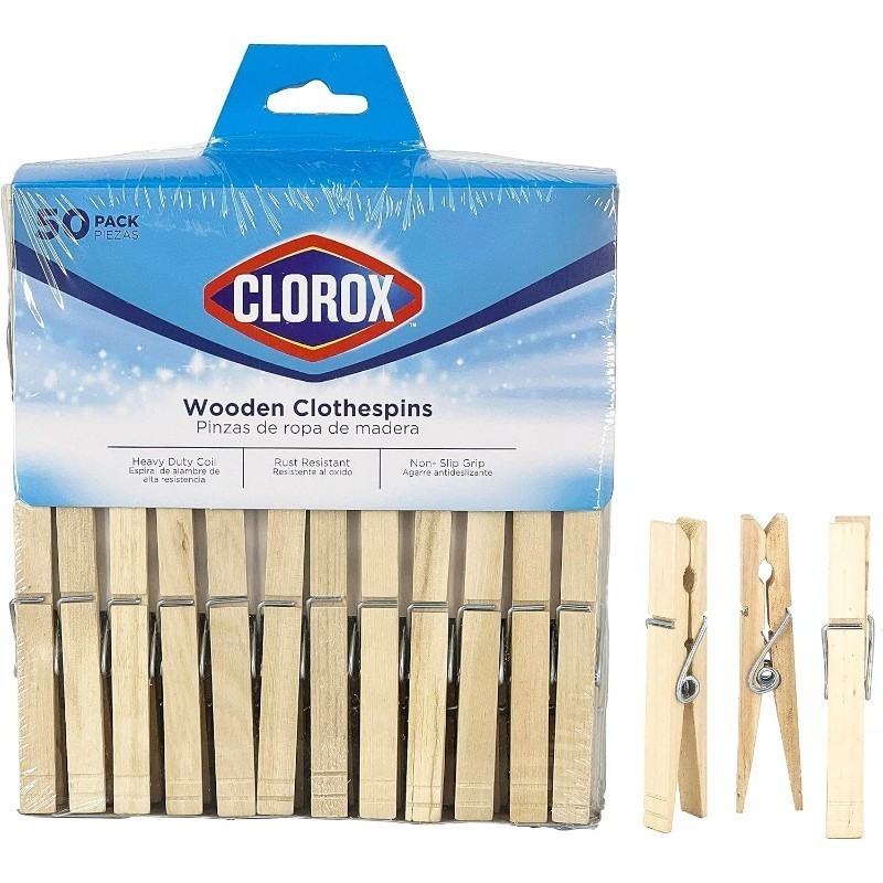 Wood Clothespins with Spring Value Pack of 50 Clips Rust Resistant New