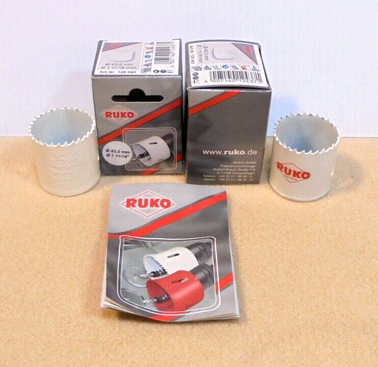 (2) New Ruko 1 11/16" (43 mm) Fine Tooth Hole Saw HSS Bi-Metal Free Shipping