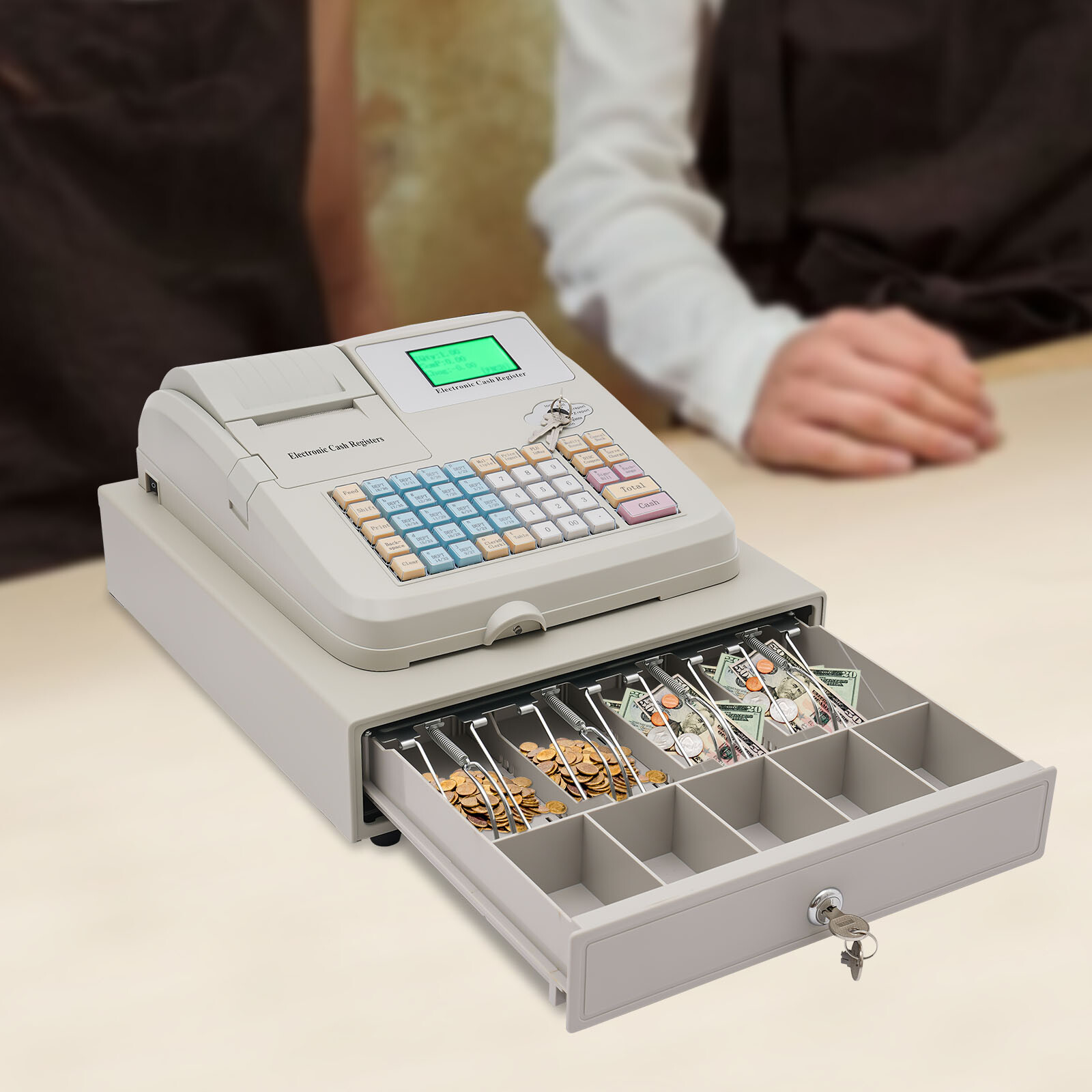 48 Keys Electronic Cash Register POS Cash Machine Supermarket LED Display NEW US
