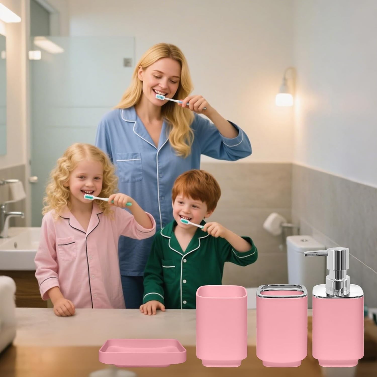 4 Piece Bathroom Accessory Sets, Light Pink Bathroom Accessories Sets Include