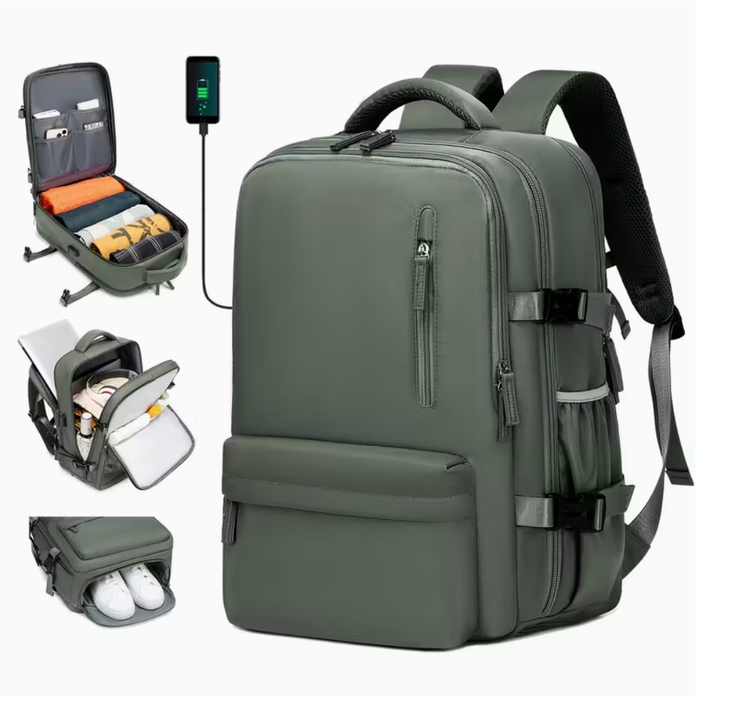 Airline Approved Travel Backpack 16" Laptop USB Port Shoe Pocket Large