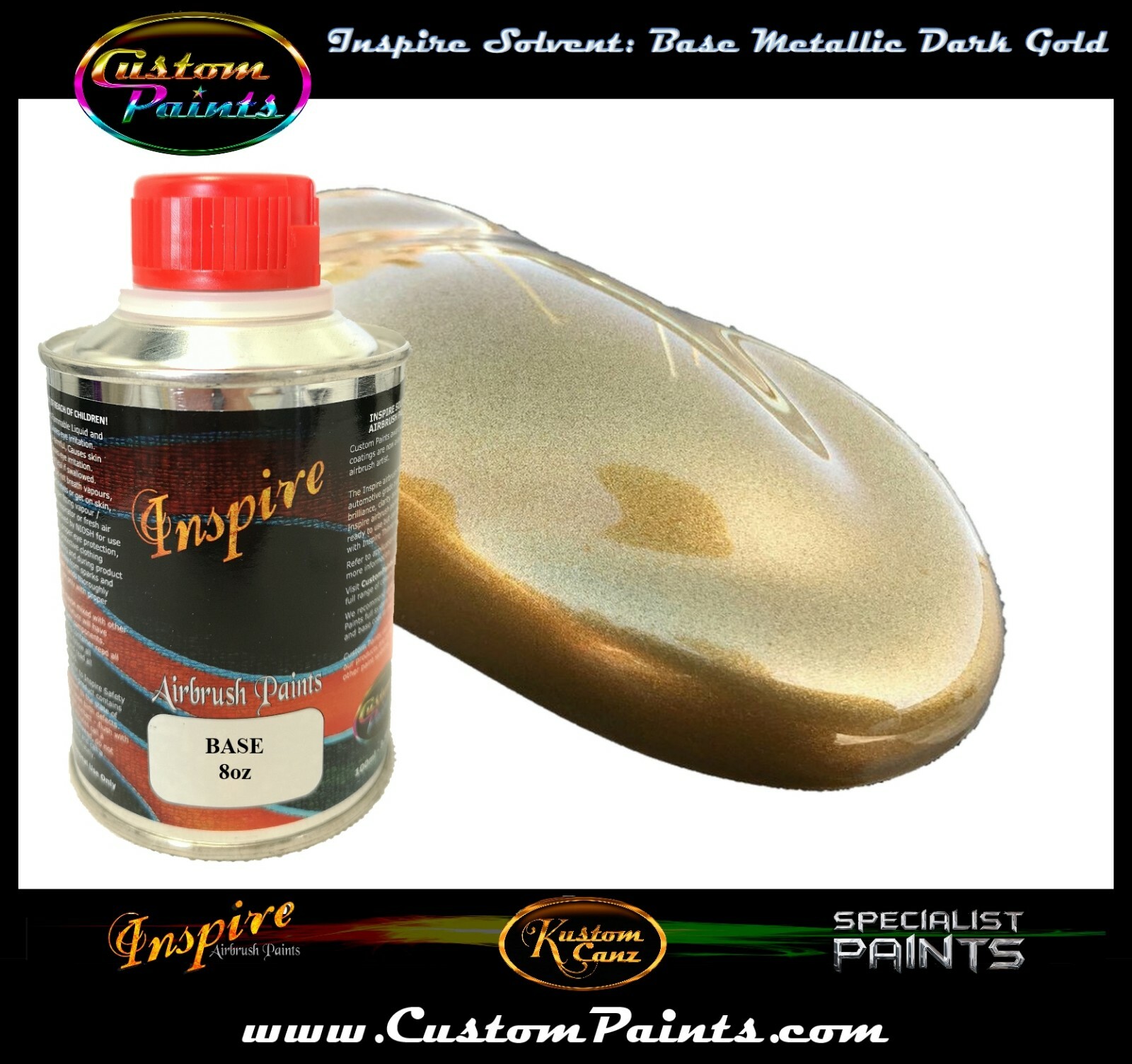 INSPIRE AIRBRUSH BASE METALLIC DARK GOLD 8oz (SOLVENT), CUSTOM PAINT, ARTIST