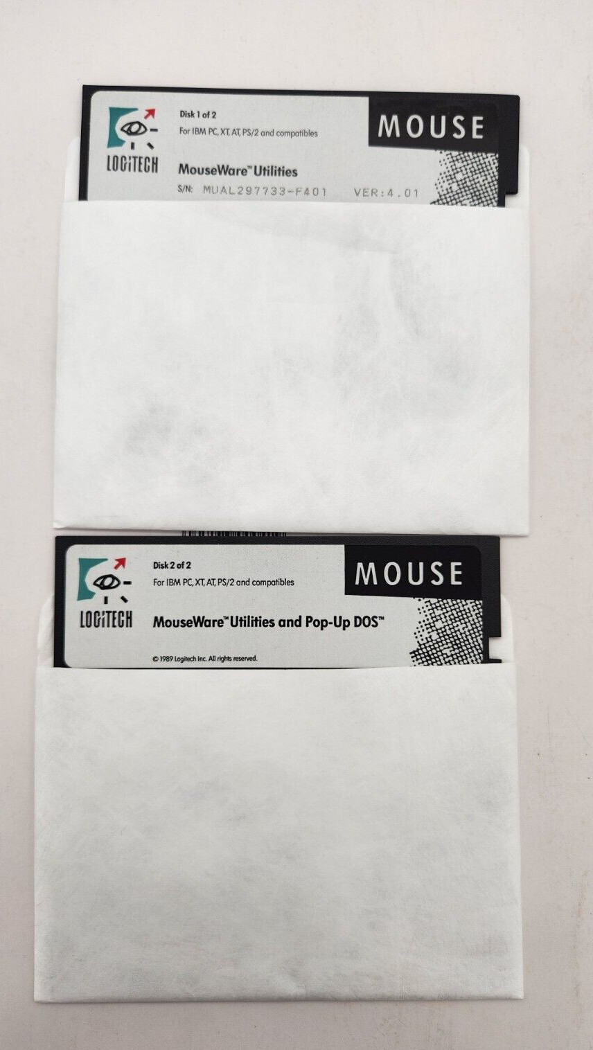 Vintage Logitech MouseWare Version 4.01 Utilities IBM PC, XT, Floppy 5.25” Disk