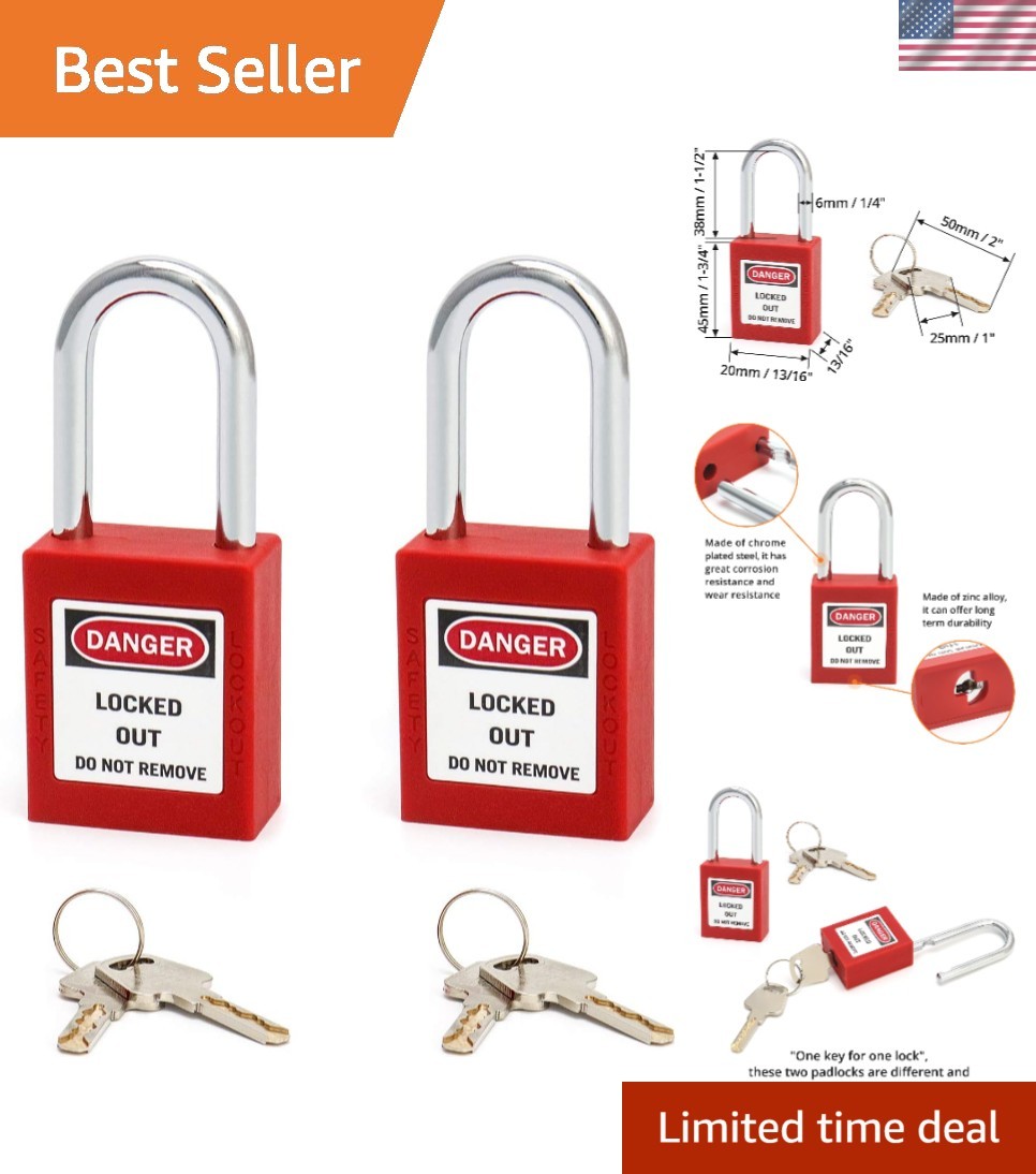 Anti-Bump Red Lockout Padlock with Writable Labels - 2 Pack for Workplace Safety
