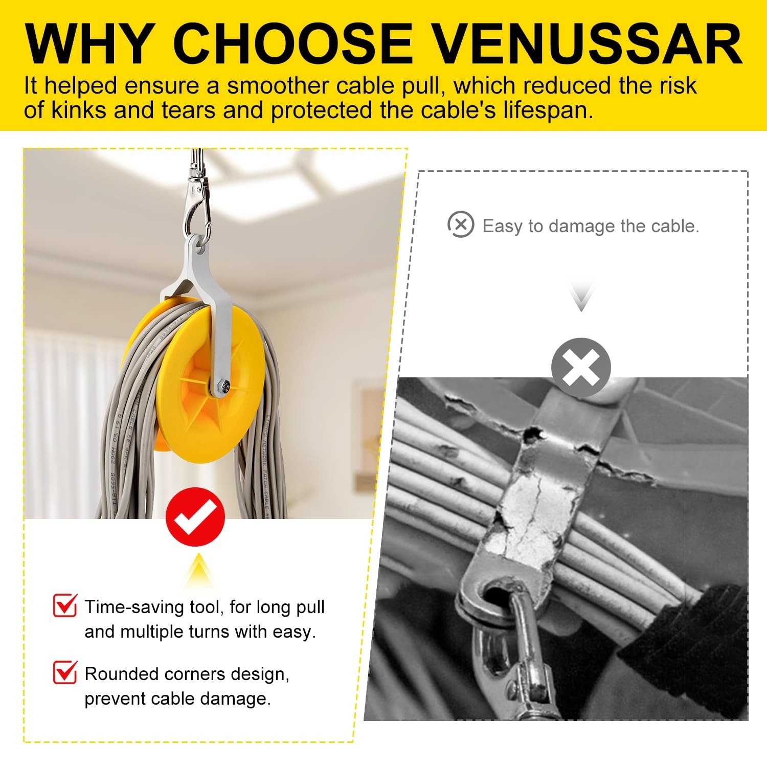 Venussar Cable Pulley Set - 2 Pack for Easy Cable Installation