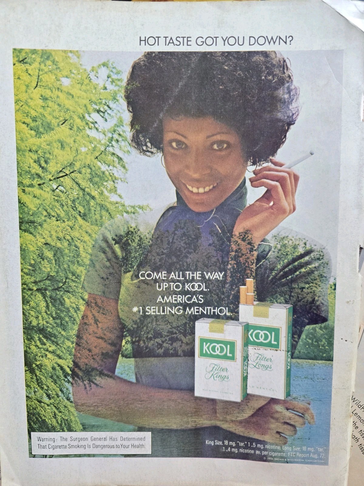 1973 Kool Cigarettes African American woman smoking  vintage ad