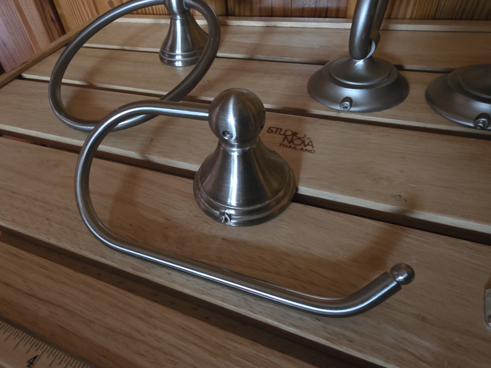 4 Piece Bath Hardware Accessories 2 Dble Hooks/Ring/TP Holder Brushed Nickel