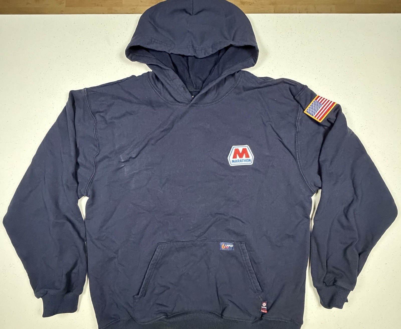 Lapco FR Flame Resistant Industrial Hoodie Navy Cotton Blend Size L