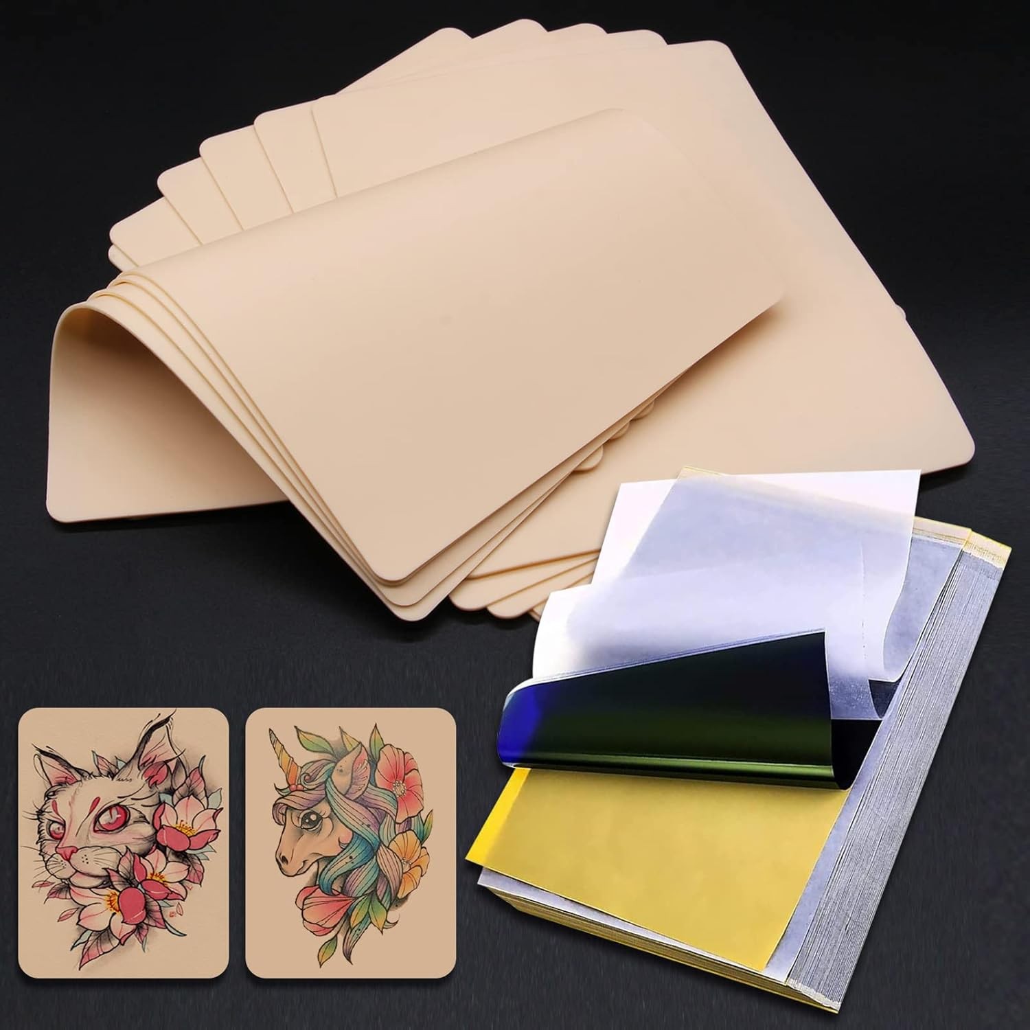 Tattoo Practice Skins with 7.4x5.6 Inch, 11x8.5 skin-colored, white