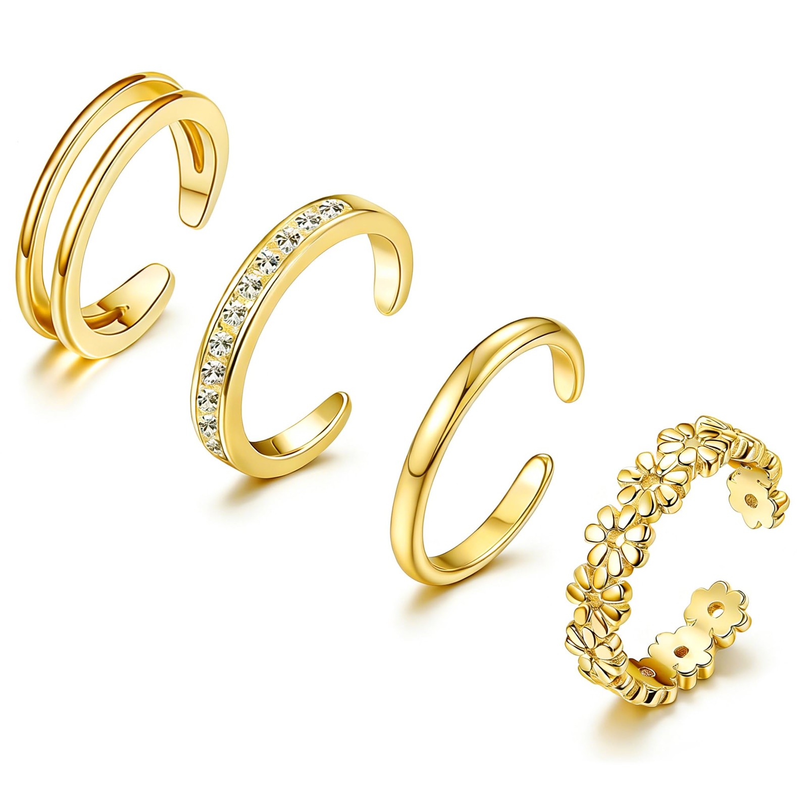 14K Gold Filled Toe Rings for Women Non Tarnish Open Toe Rings Adjustable Sum...