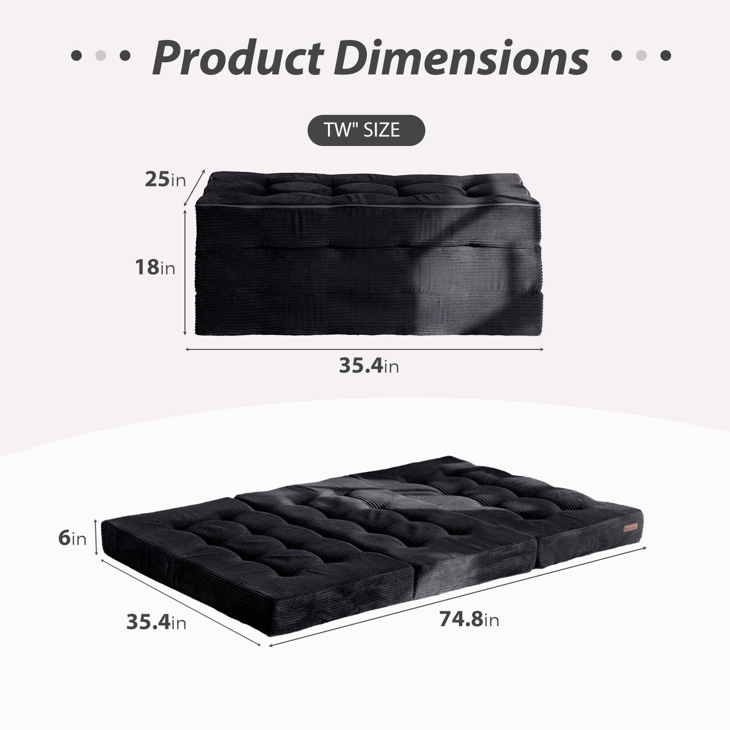 MAXYOYO 6 Inch Tri-fold Mattress, Tufted Folding Memory Foam Mattress 35" x 75"
