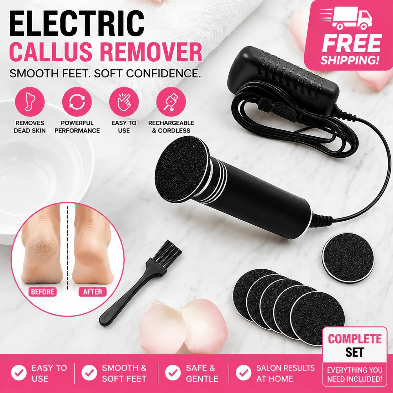 Electric Foot Callus Remover Professional Nail & Foot Care 1200RPM (BLACK)