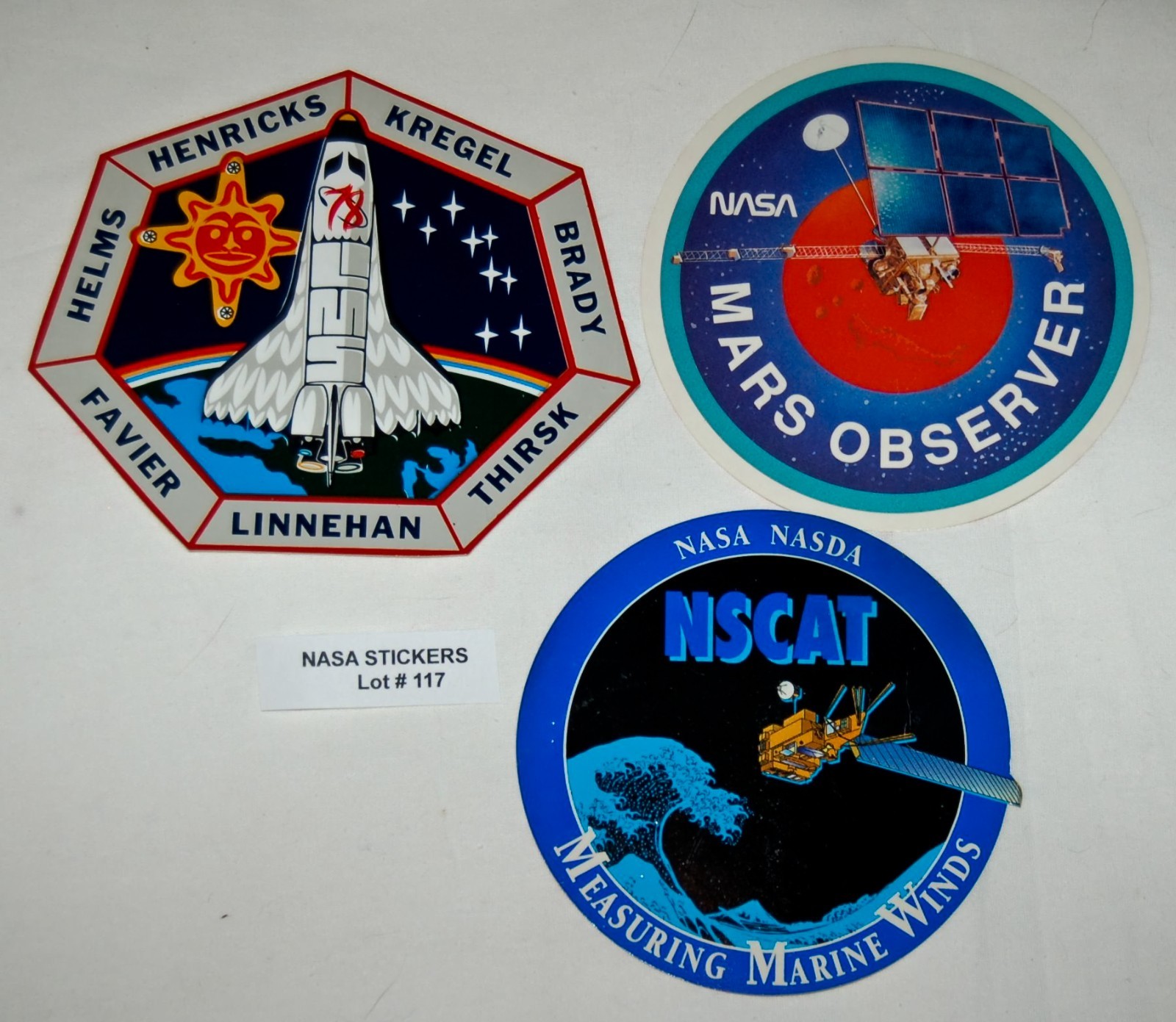 VINTAGE NASA Car Window Set of 3 Stickers Patches Space Missions Lot#117