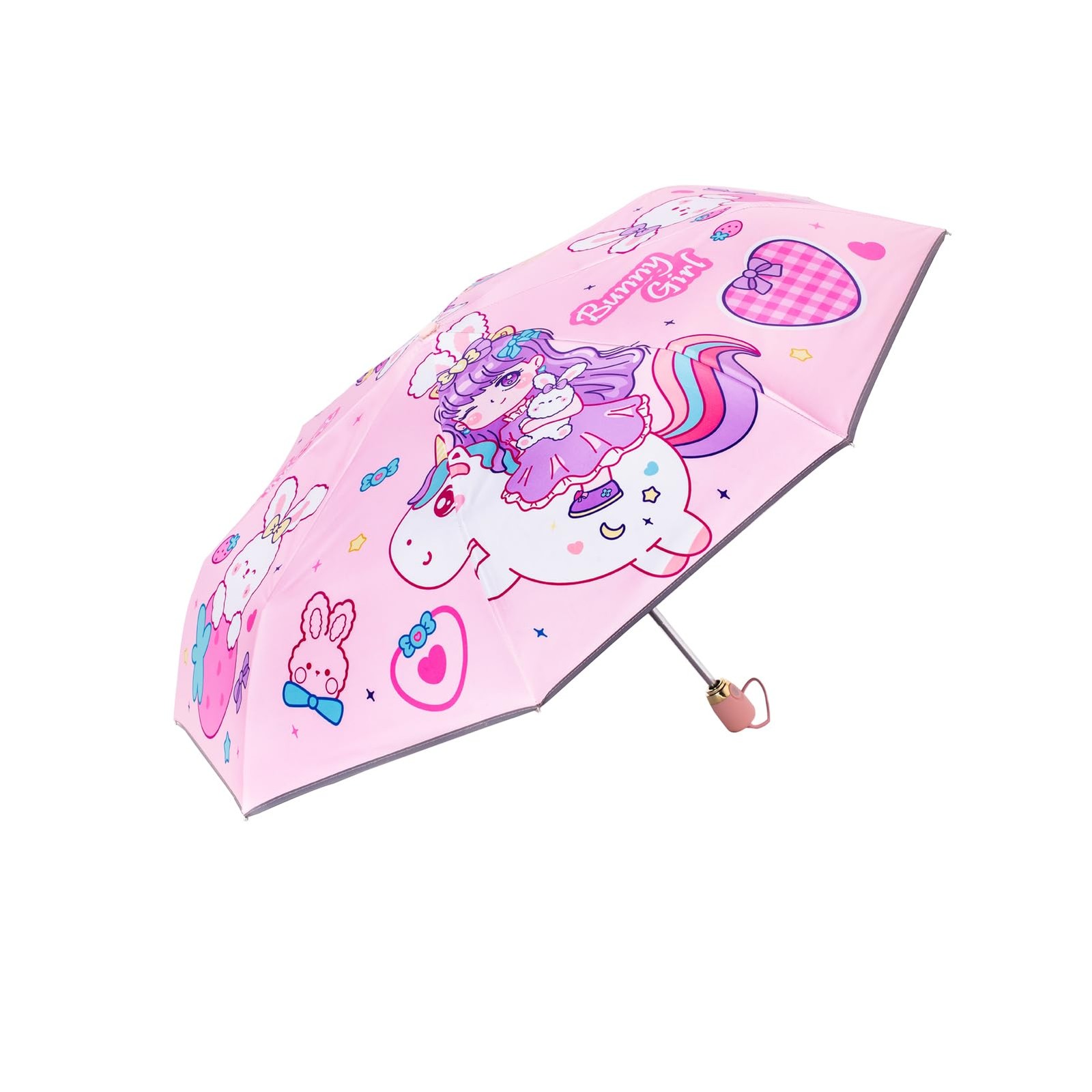 Rosavida Kids Folding Umbrella Automatic Open-close Cartoon UV One size, pink