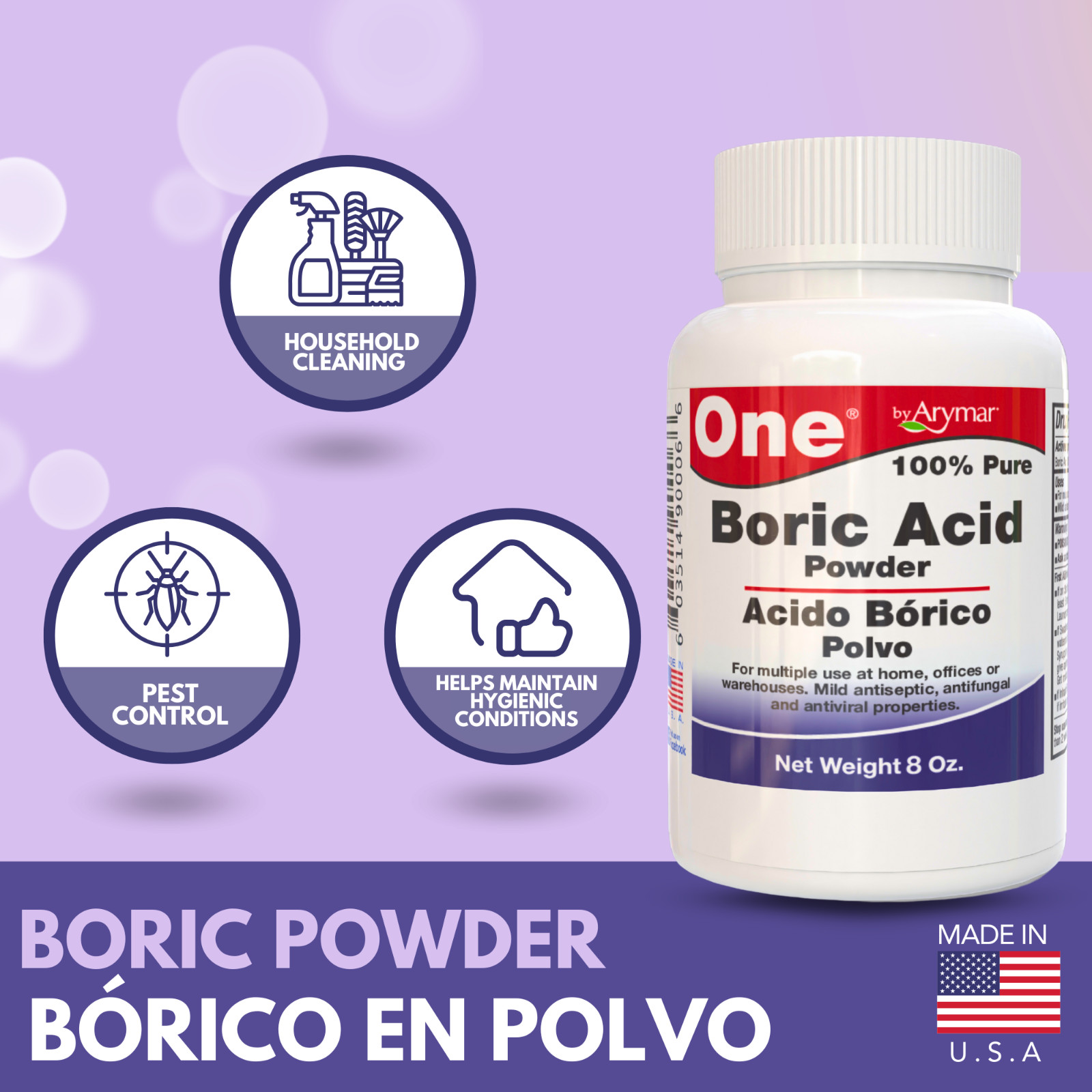 Arymar 100% Pure Boric Powder Granulated, Multi-Purpose Cleaner 8 fl oz (2-Pack)