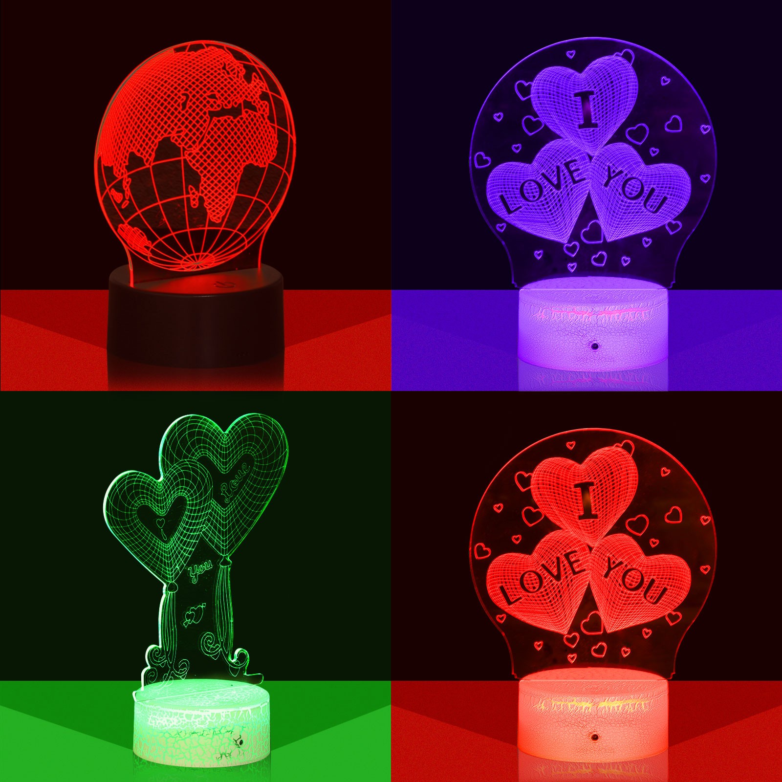 6pcs 3D Night LED Light Lamp Base 16 Colors Display Base with Remote Control