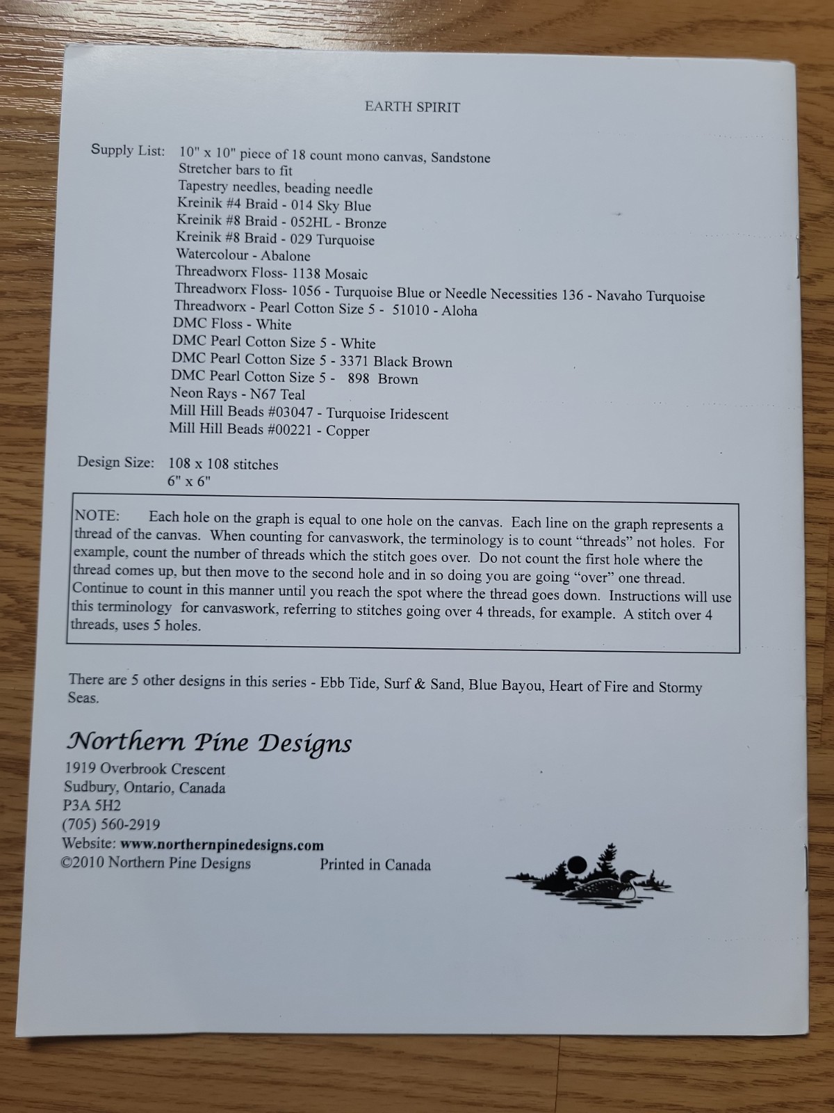 Northern Pine Designs Charted Canvaswork Pattern/Chart ONLY Earth Spirit