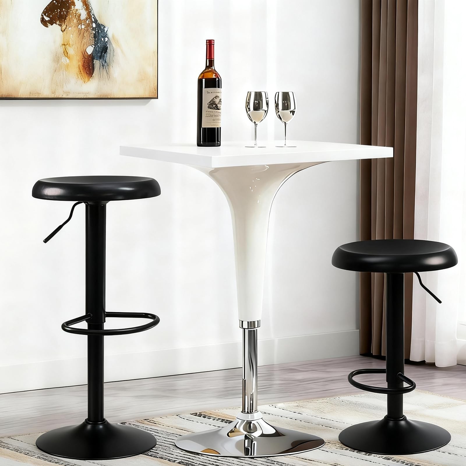 Adjustable Bar Stools Set of 2, Backless Swivel Round Counter & Bar Height Ch...