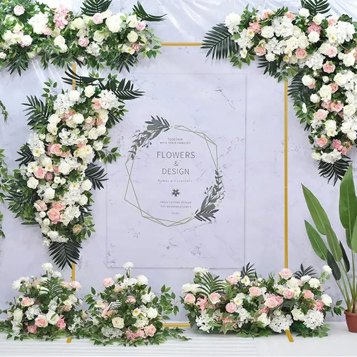 Sprite Display Gold Wedding Arch Backdrop Stand 6.6Ft5Ft Square Balloon And