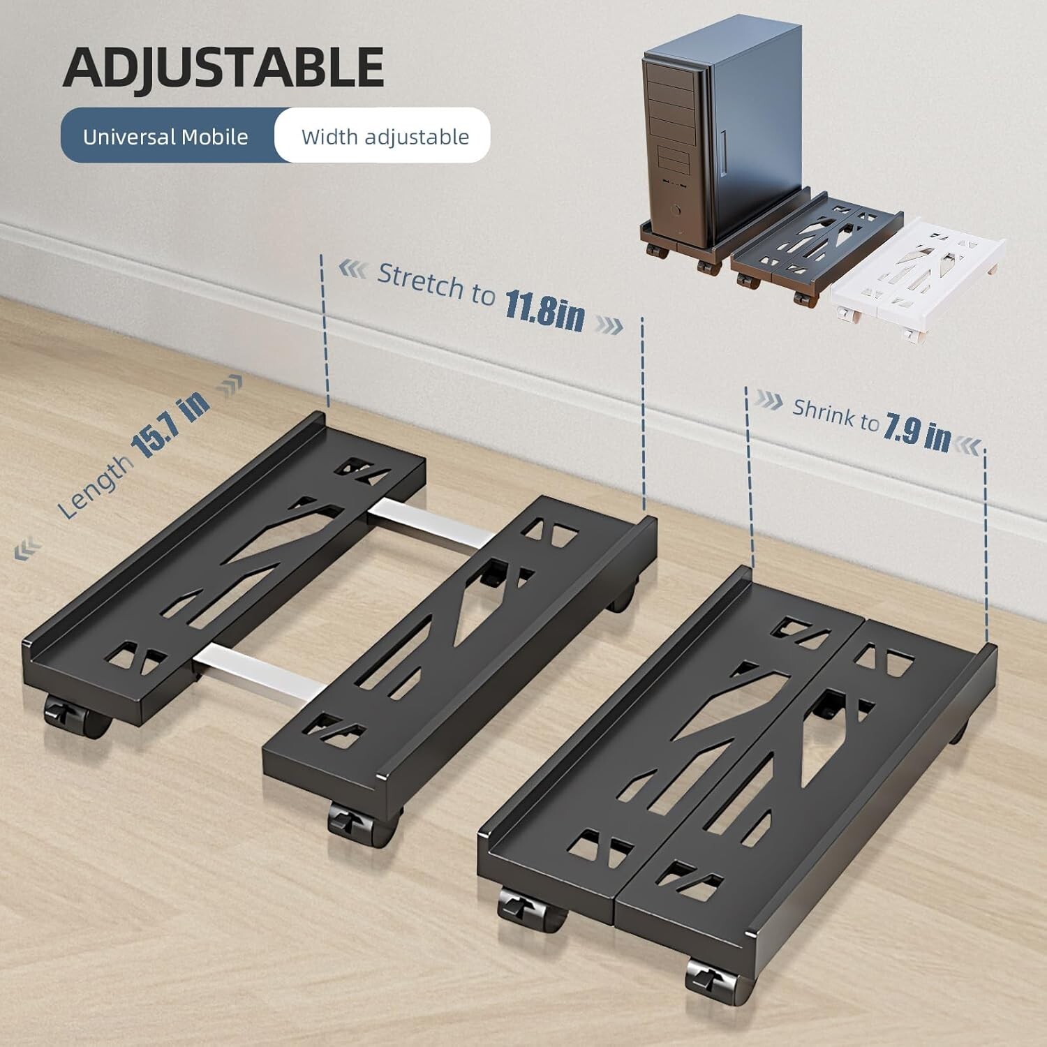 Heavy-Duty CPU Stand with Wheels - Adjustable Width & Easy Clean Access, Black