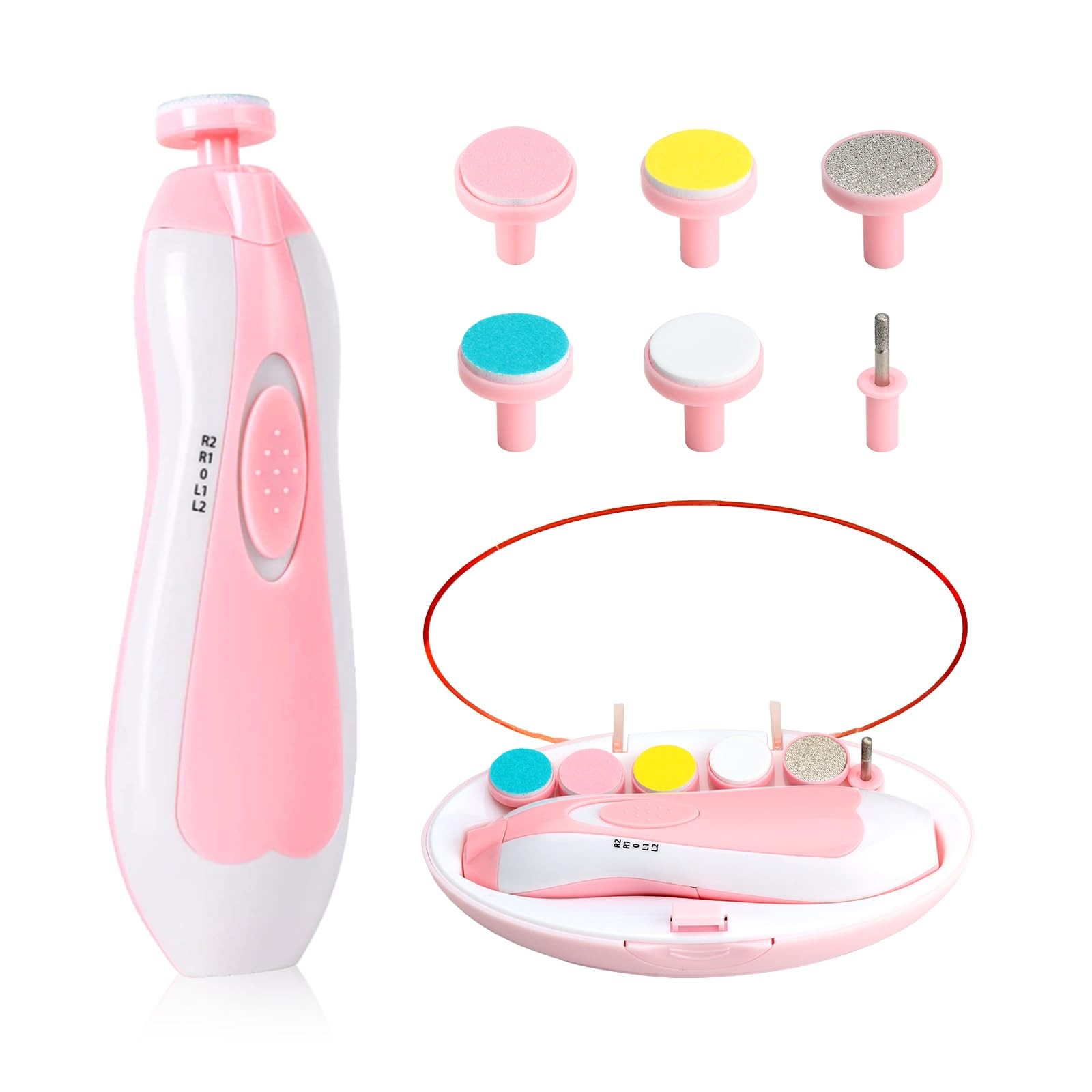 Qunlions life Baby Nail Trimmer File with Light - Safe 7 Piece Set, Pink