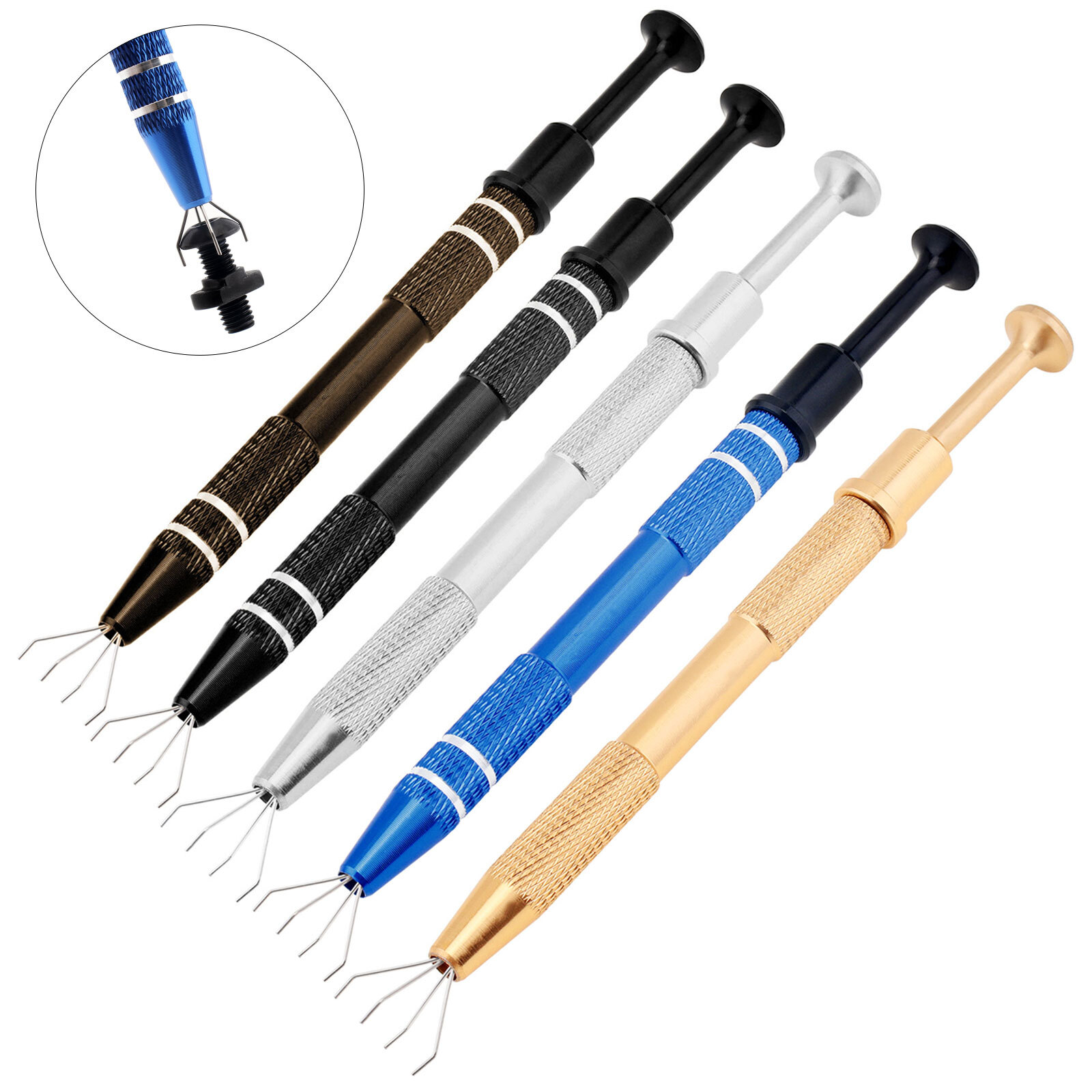 5pcs Aluminum 4-Claw Pick up Tool for Small Parts Pickup 4 Prong IC Chip Grabber