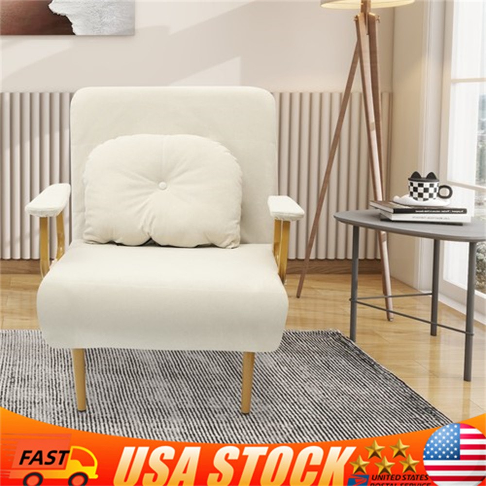 Folding Sofa Bed Chair 5 Gears Adjustable Chaise Lounge Lumbar Pillow White