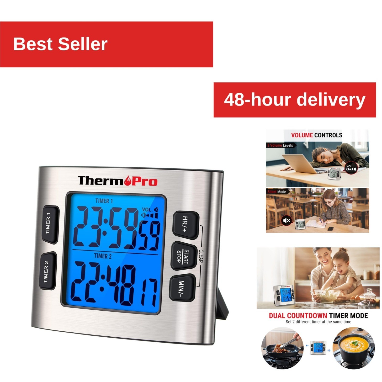 TempPro TM02 Digital Timer with Dual Timers for Cooking & Classroom Use