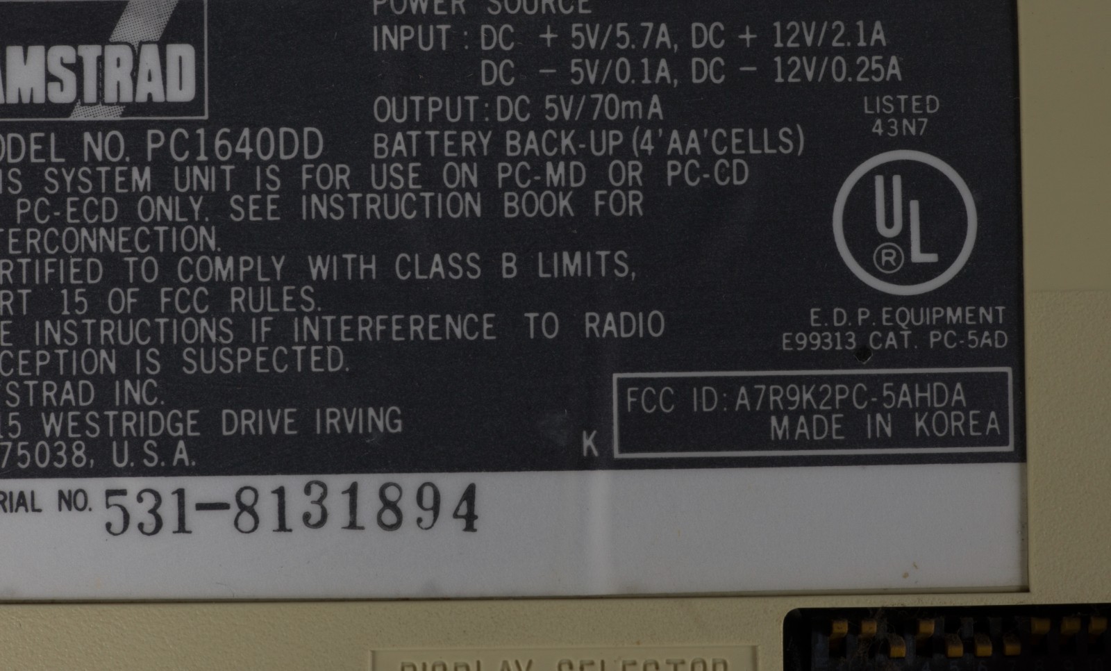 Vintage Amstrad PC1640DD 8086 untested 1894