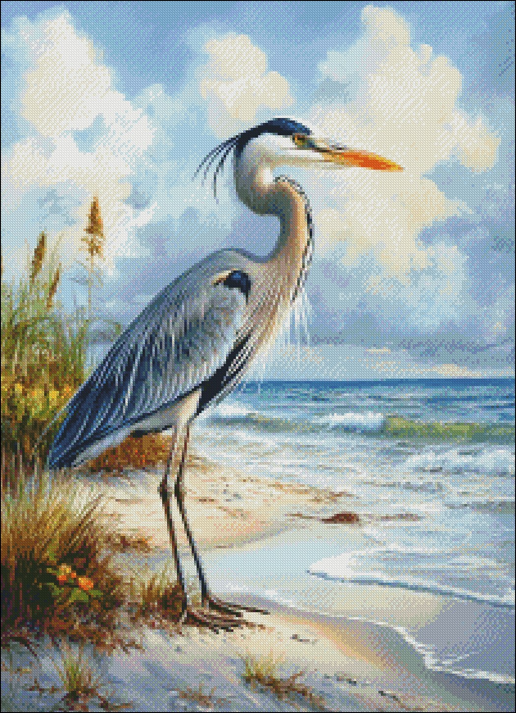 Heron on the Beach - Chart Counted Cross Stitch Patterns Needlework DMC Color