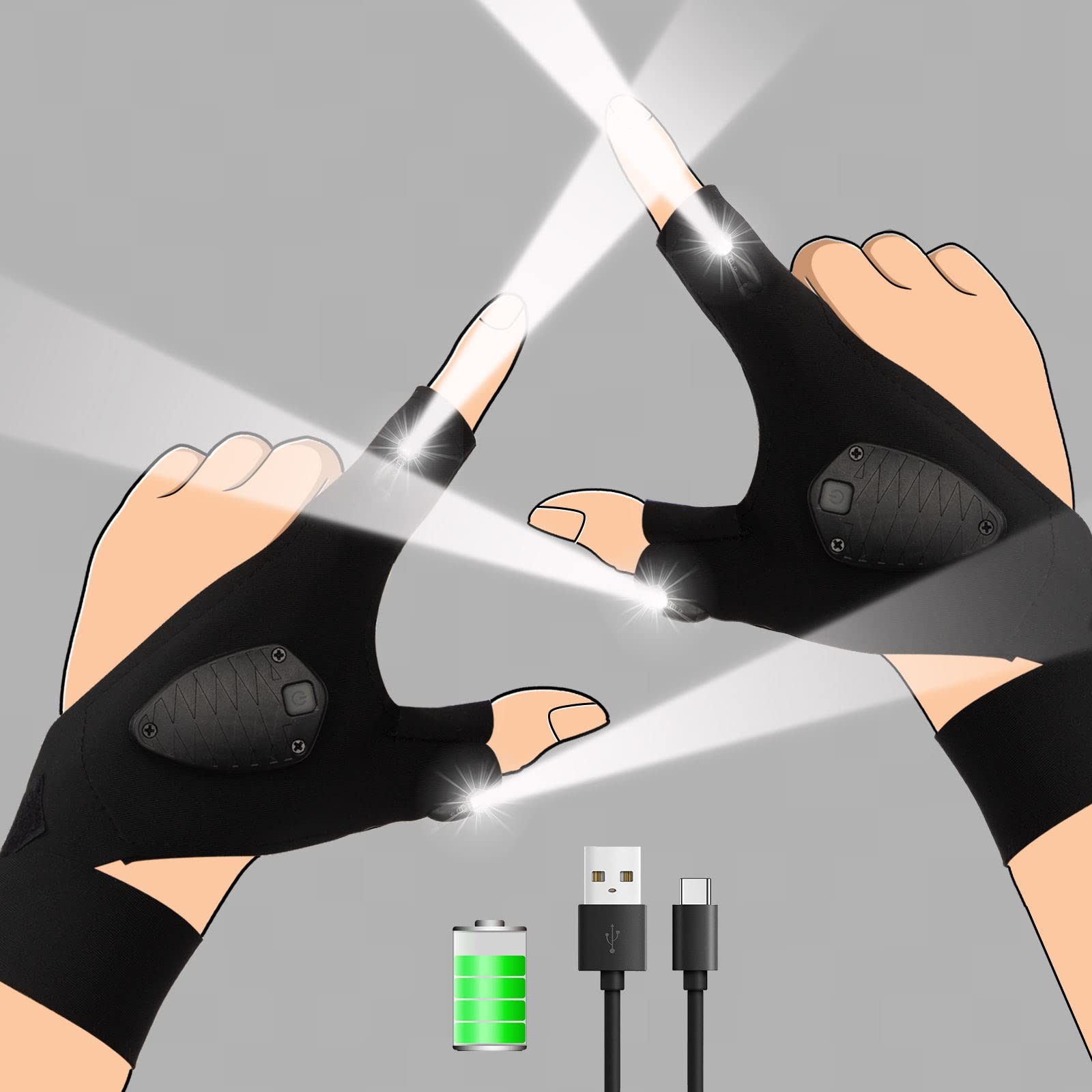 MOIPEJO LED Flashlight Gloves Rechargeable, Mens Stocking Black