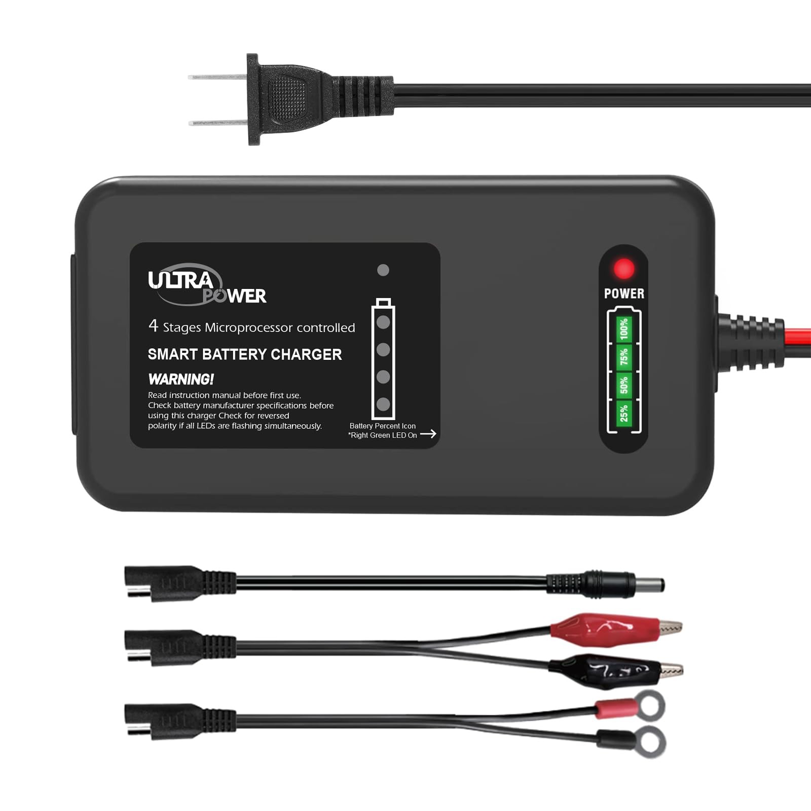 ULTRAPOWER 14.6V 4A LiFePO4 Battery Charger,Smart Lithium Black