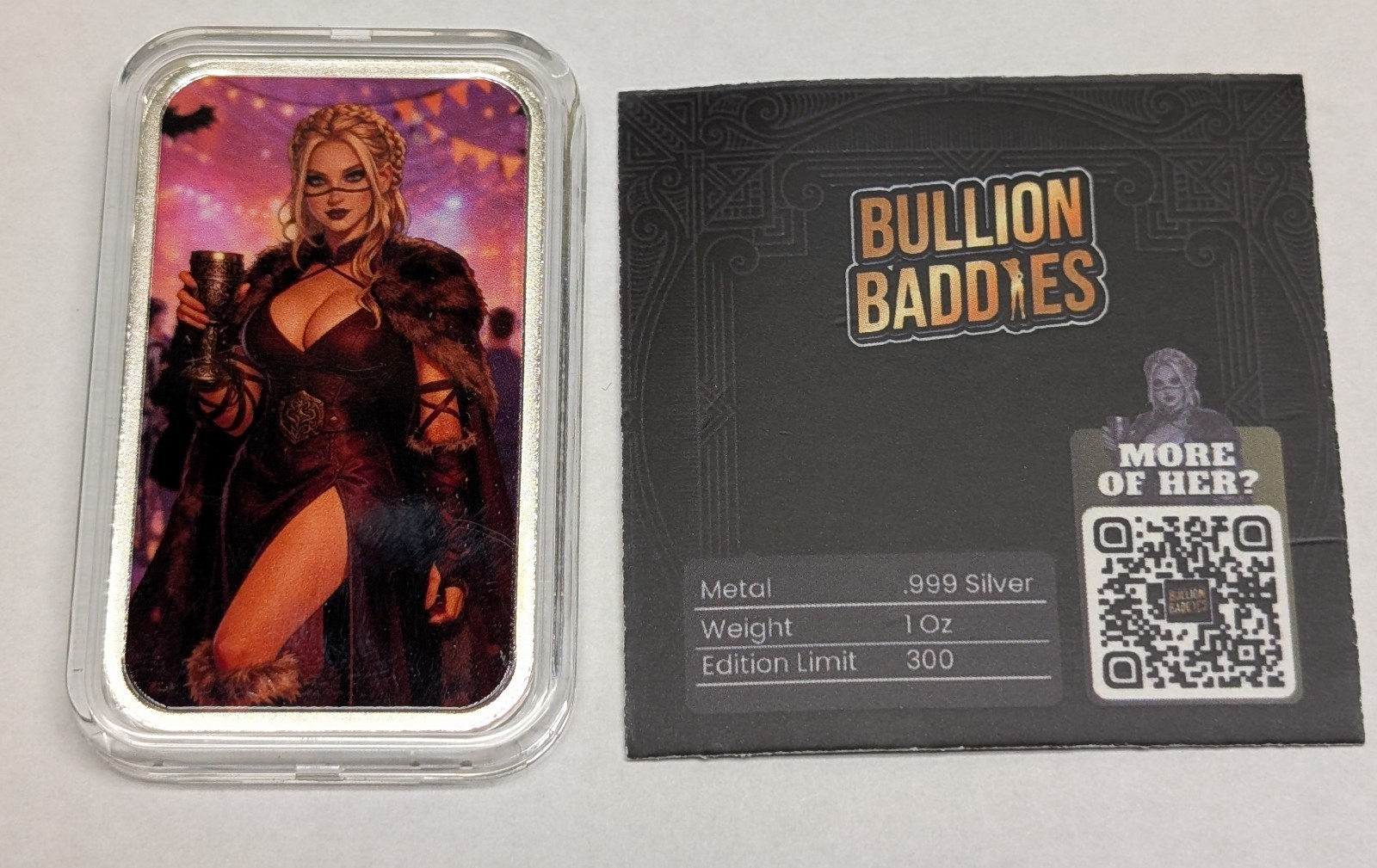Bullion Baddies Norse Gods Freya Fantasy 300 Minted 1 oz Silver Bar with COA