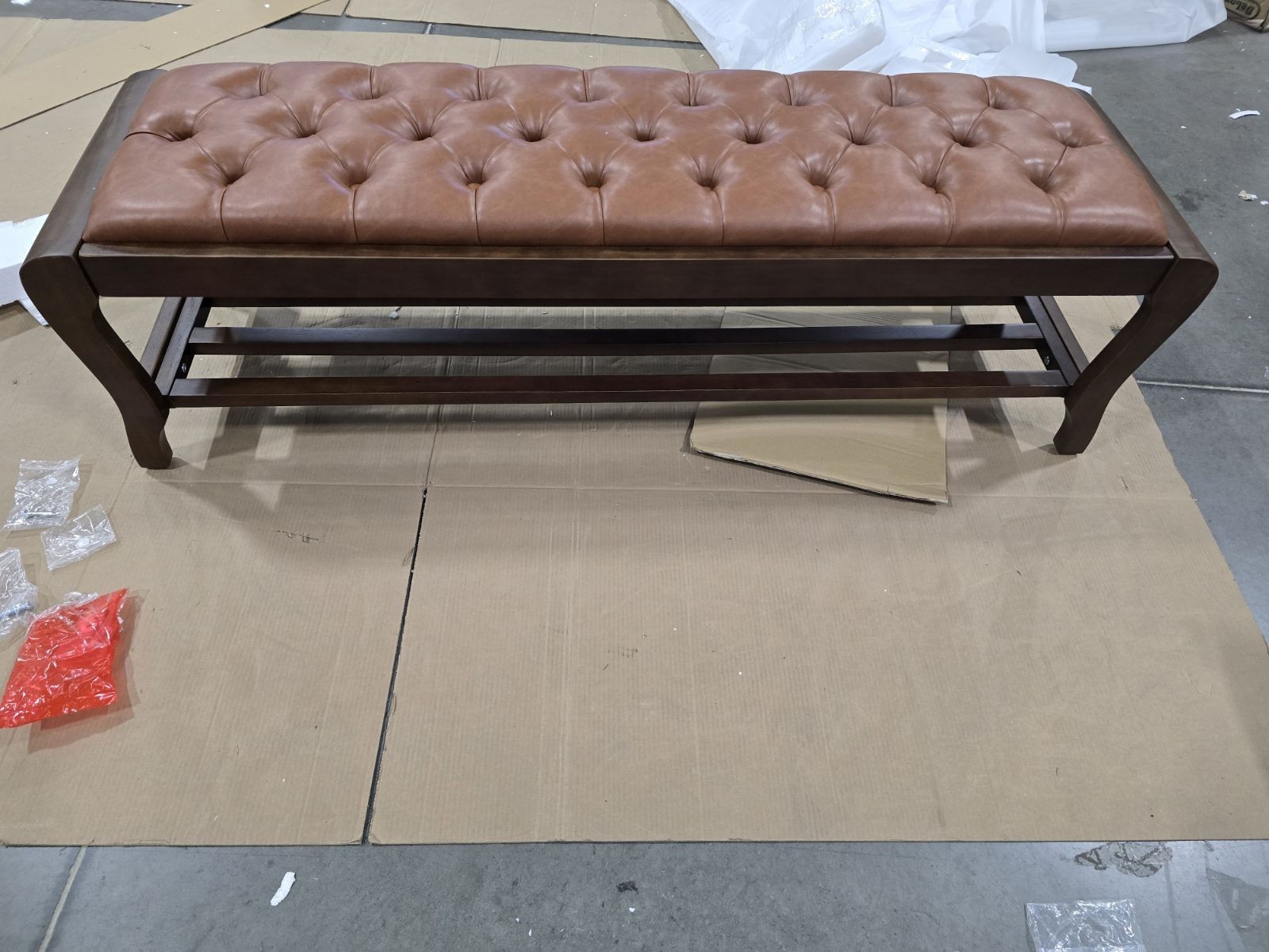 LYDIA 58" STORAGE BENCHES PU LEATHER UPHOLSTERED BED BENCH SOLID - CARAMEL BROWN