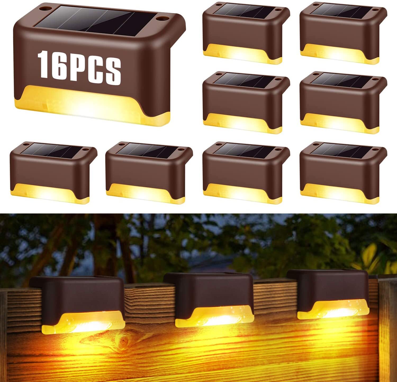 16Pcs Solar LED Deck Lights Outdoor Garden Patio Railing Decks Path Lighting