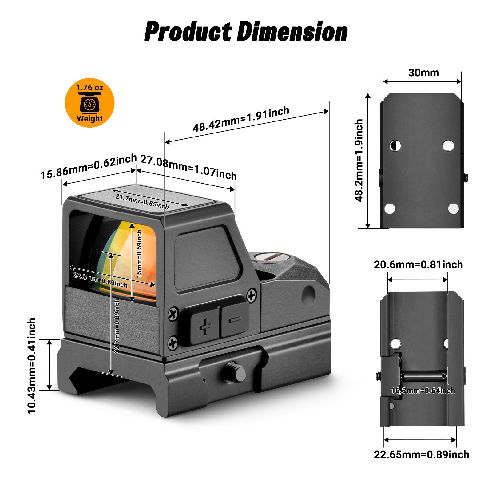 Red Dot Sight for Pistol 3MOA 8 Brightness Settings Fully Multi-Coated Prism