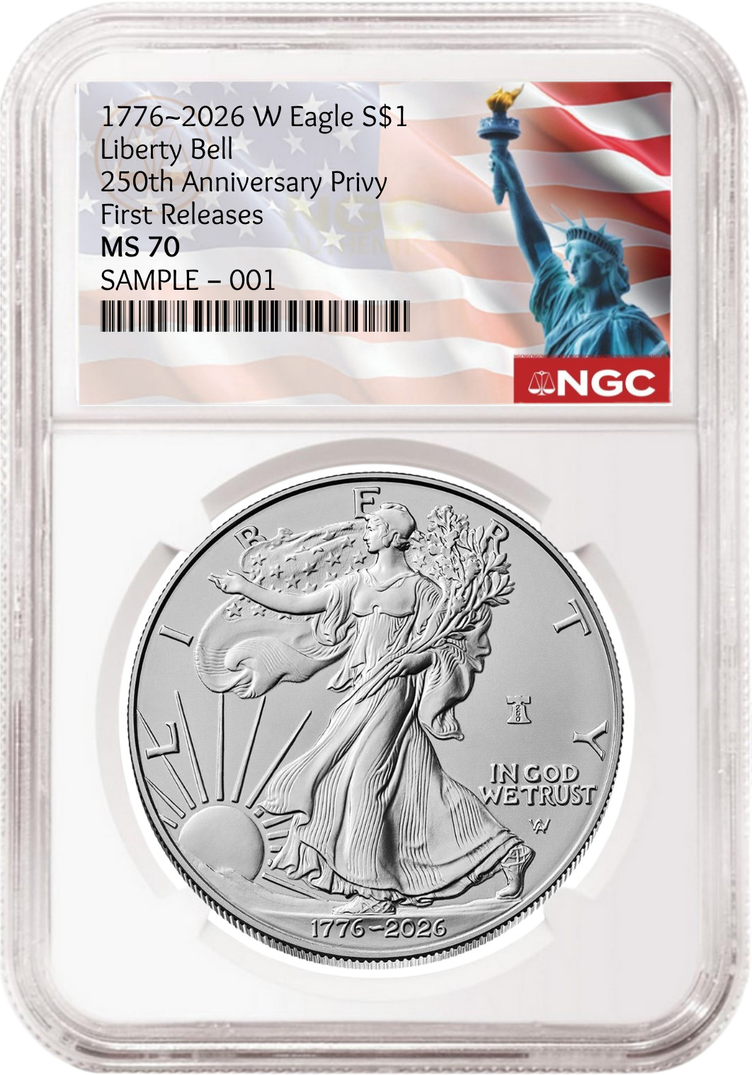 2026 W Enhanced Uncirculated Silver Eagle NGC MS 70, FR 250th SOL Pre-sale 2