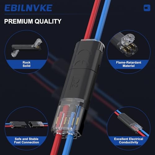 Double Wire Plug in Connector with Locking 100PCS Black 2 Wire 22-18 Awg D2