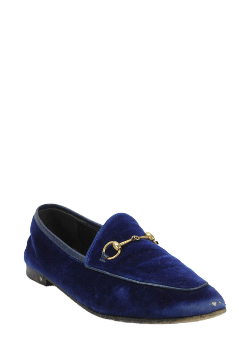Gucci Womens Velvet Gold Tone Horsebit Loafers Sapphire Blue Size 39 9