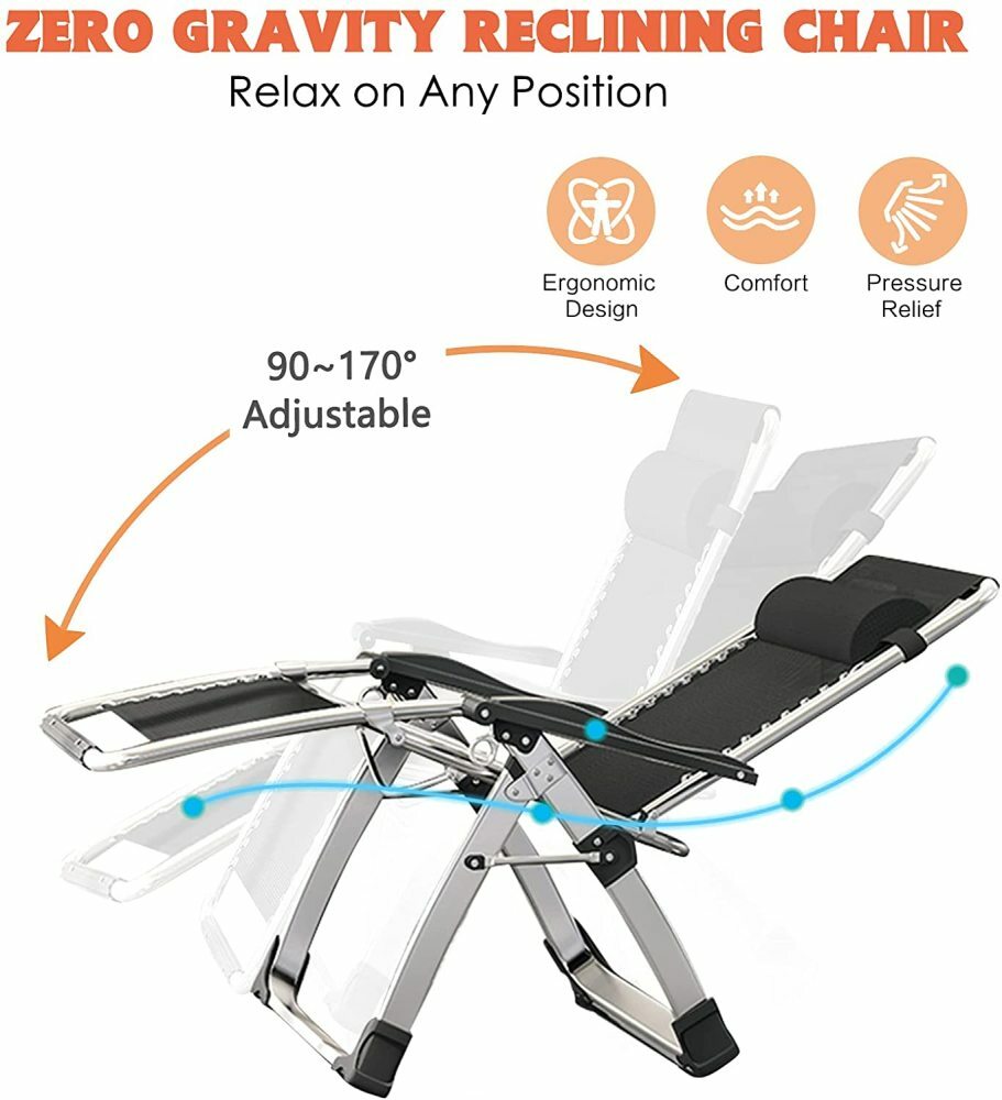 MOPHOTO Zero Gravity Chair Recliner Chaise Lounge & Mattress for Outdoor Indoor