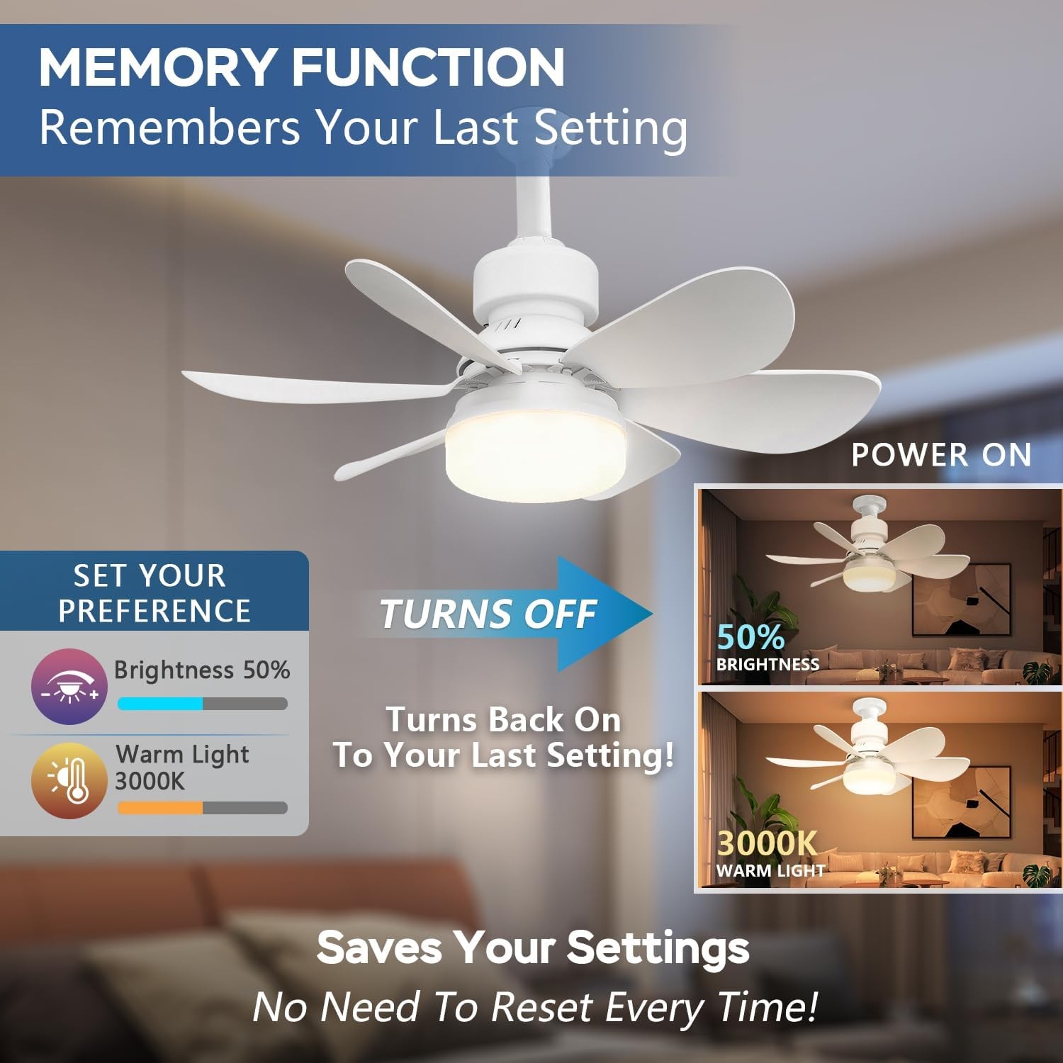 20in Dimmable E27 Socket Ceiling Fan Light 3Color Temp LED Fan Light with Remote