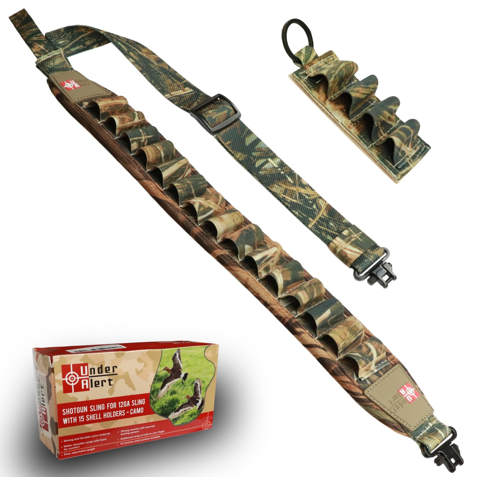 Shotgun Sling 12 Gauge with 15 Shell Holders, Comfortable Padded Gun Sling with