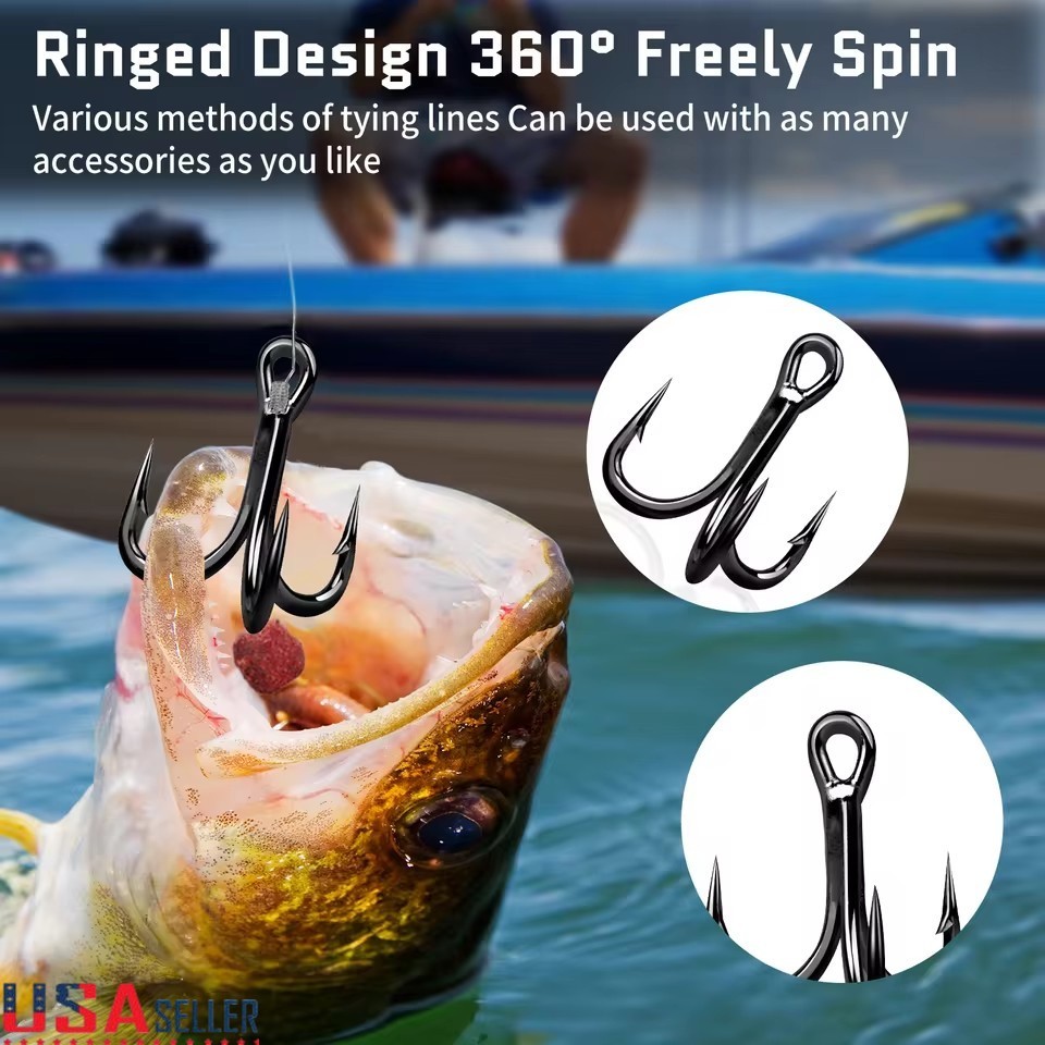 100pcs Fishing Hook Sharp Treble Hooks Size 1 2 4 6 8 10 12 Red Black Silver