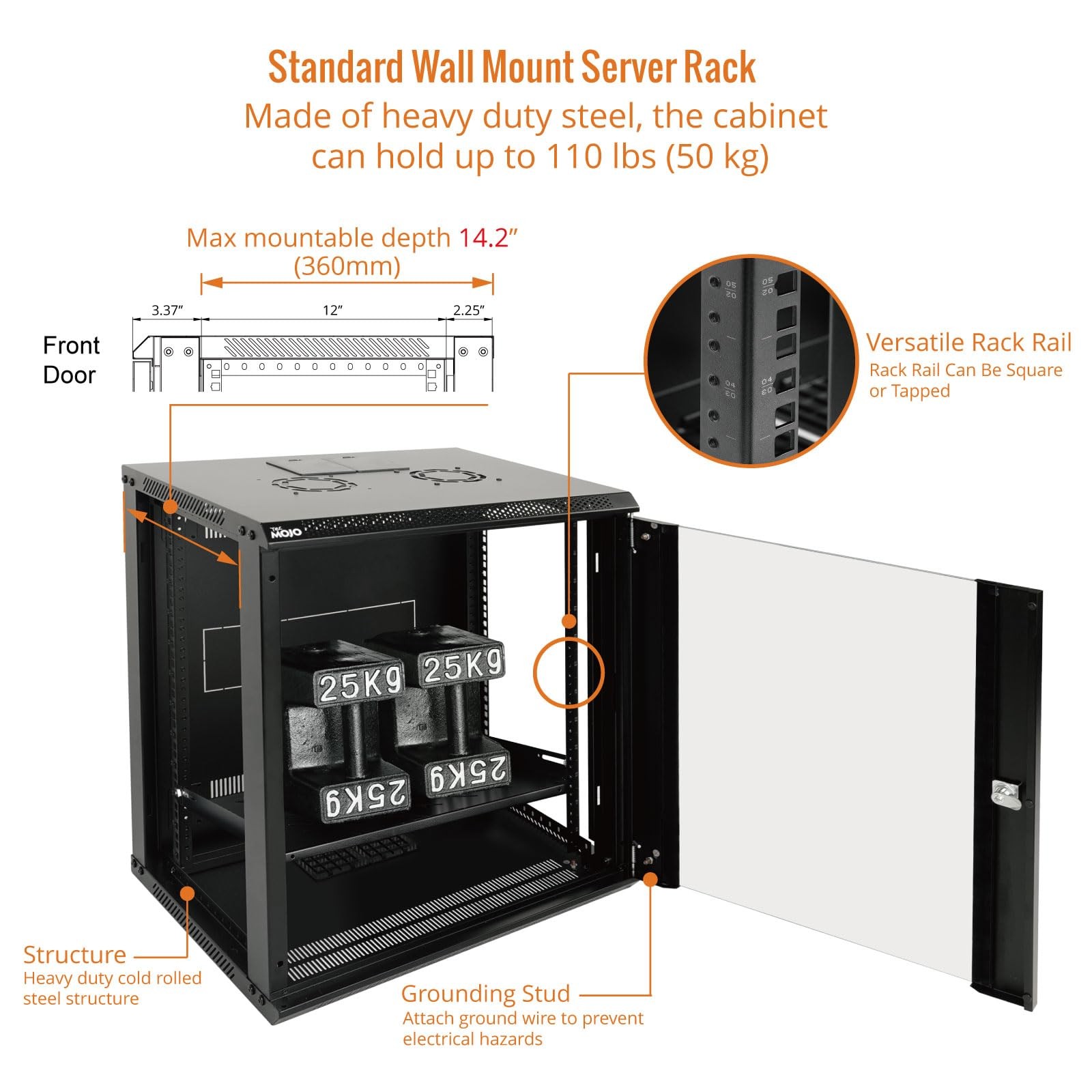 12U Wall Mount Server Cabinet IT Network Rack Enclosure Lockable Door and Sid...