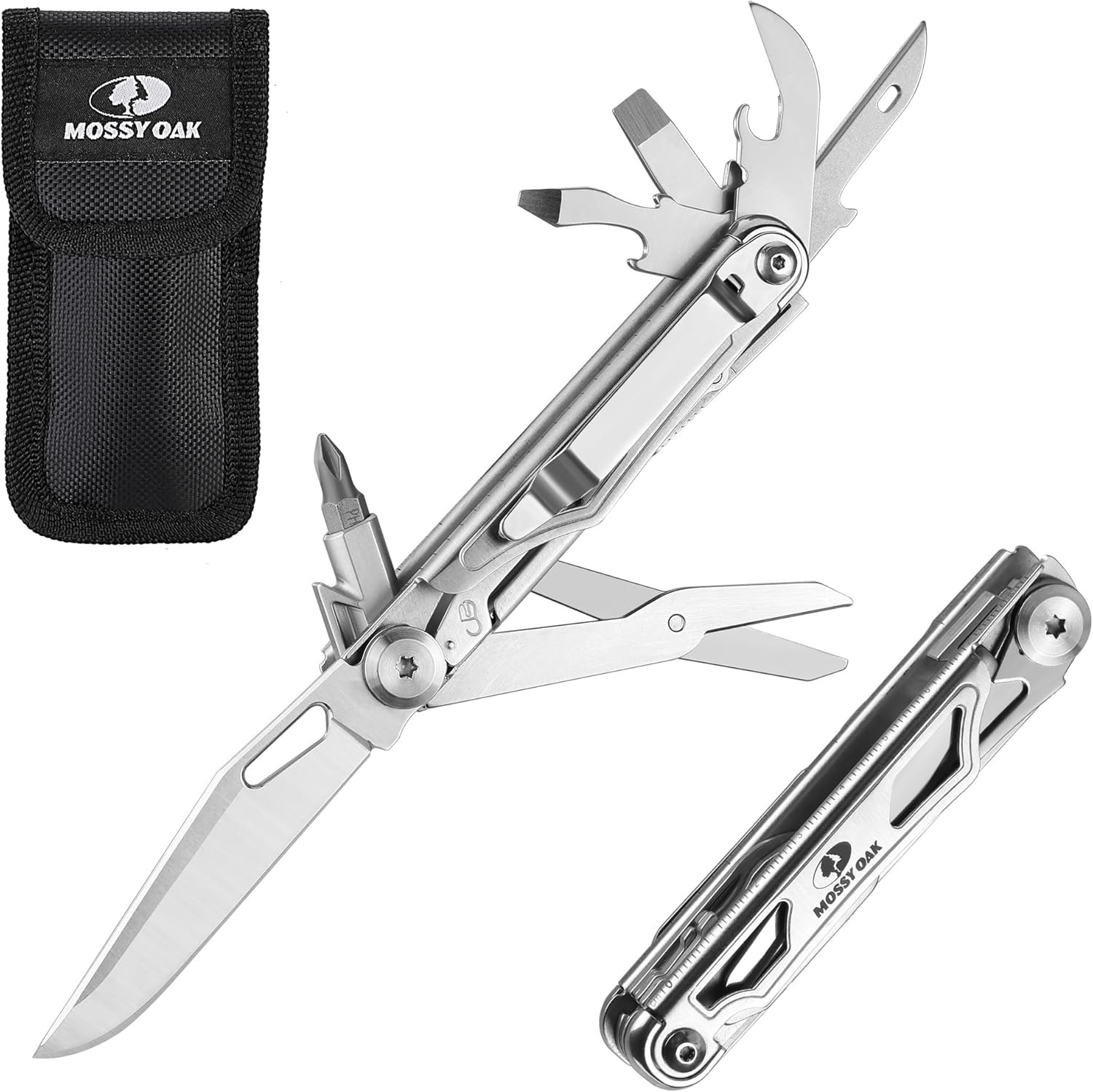 Mossy Oak 12-in-1 Multitool Pocket Knife with Pouch, Stainless Steel Multitool K